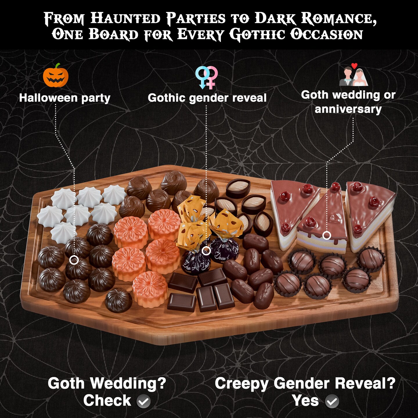 Large Coffin Charcuterie Board - Gothic Acacia Wood Coffin Shaped Cutting Board 17x10.5inch, Halloween Wooden Serving Tray, Goth Platter, Spooky Decor Gifts