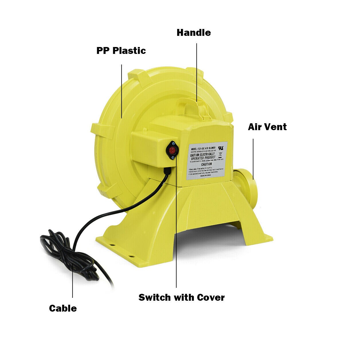 Costway Air Blower Pump Fan 950 Watt 1.25HP For Inflatable Bounce House Bouncy Castle