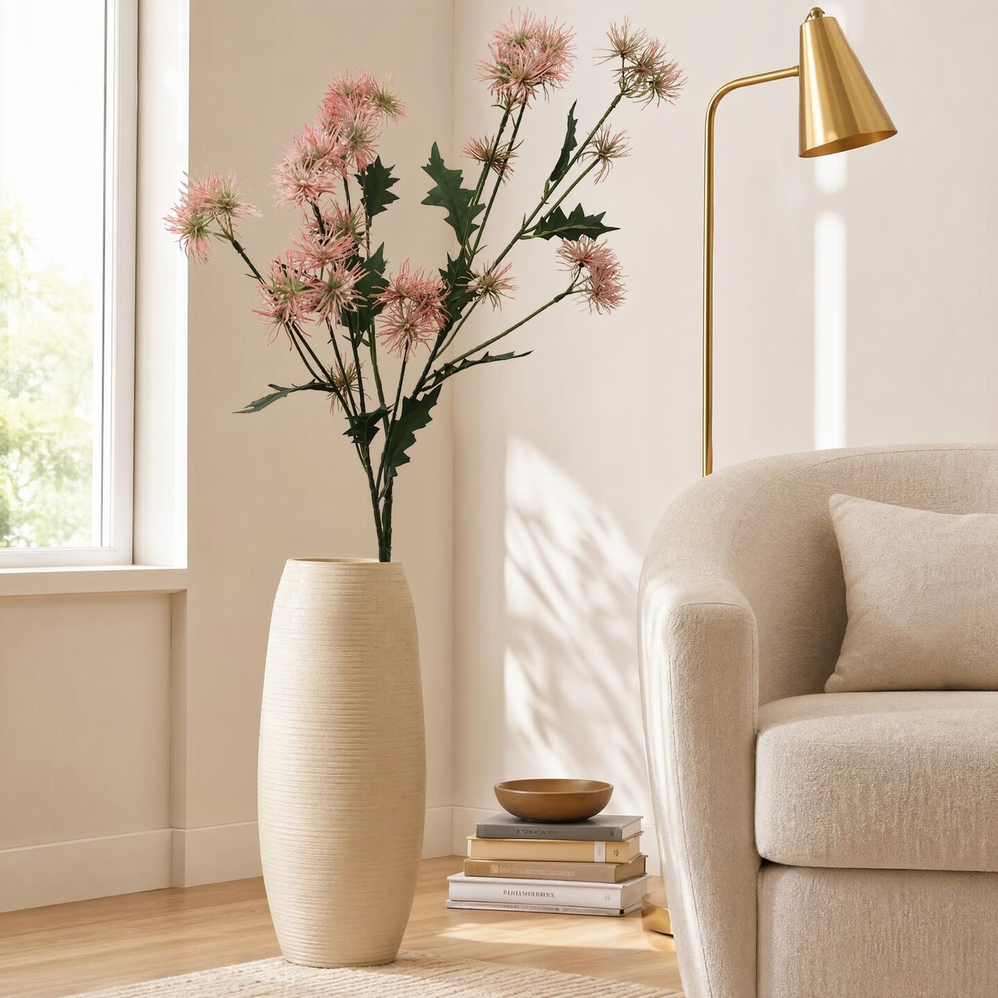35" Pink Onion Flower Spray | 17 Blooms | Elegant Faux Stem for Home, Wedding & Event Décor