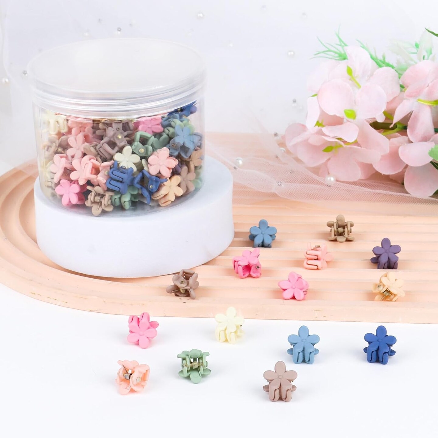 100 Pcs Mini Flower Hair Clips for Girls & Women - 0.5" Small Flower Claw Clips for Fine & Thick Hair, Colorful Tiny Floral Hair Pins with Storage Box, Cute Y2K Hair Accessories for Kids & Toddlers