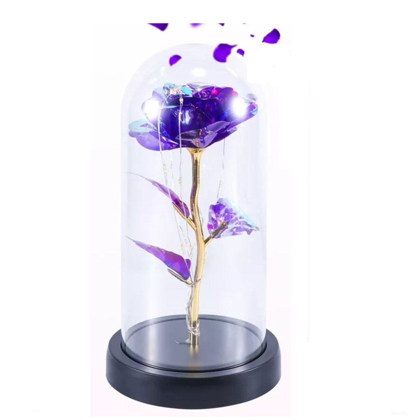 Preserved Rose in Glass Dome with LED Lights Elegant Gift Décor