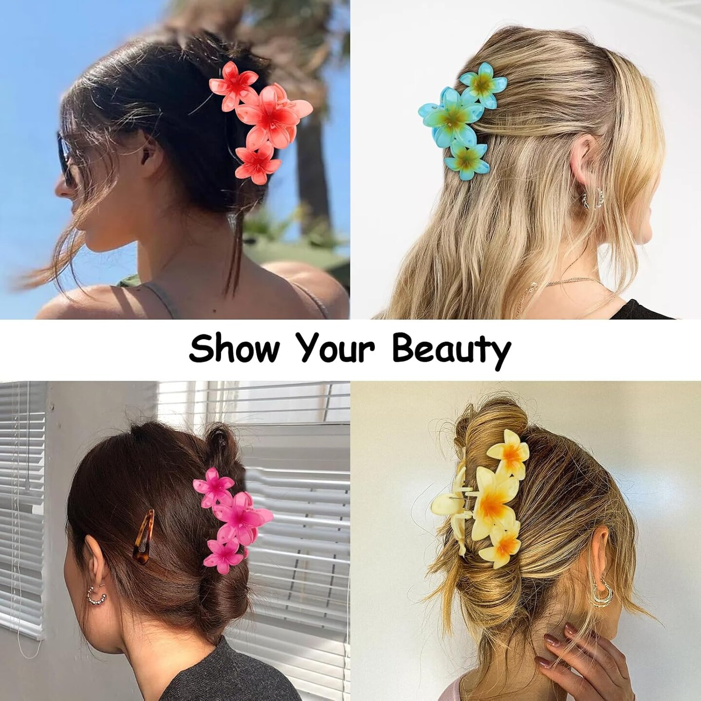4PCS Glossy Hawaiian Flower Hair Claw Clips (Style A)