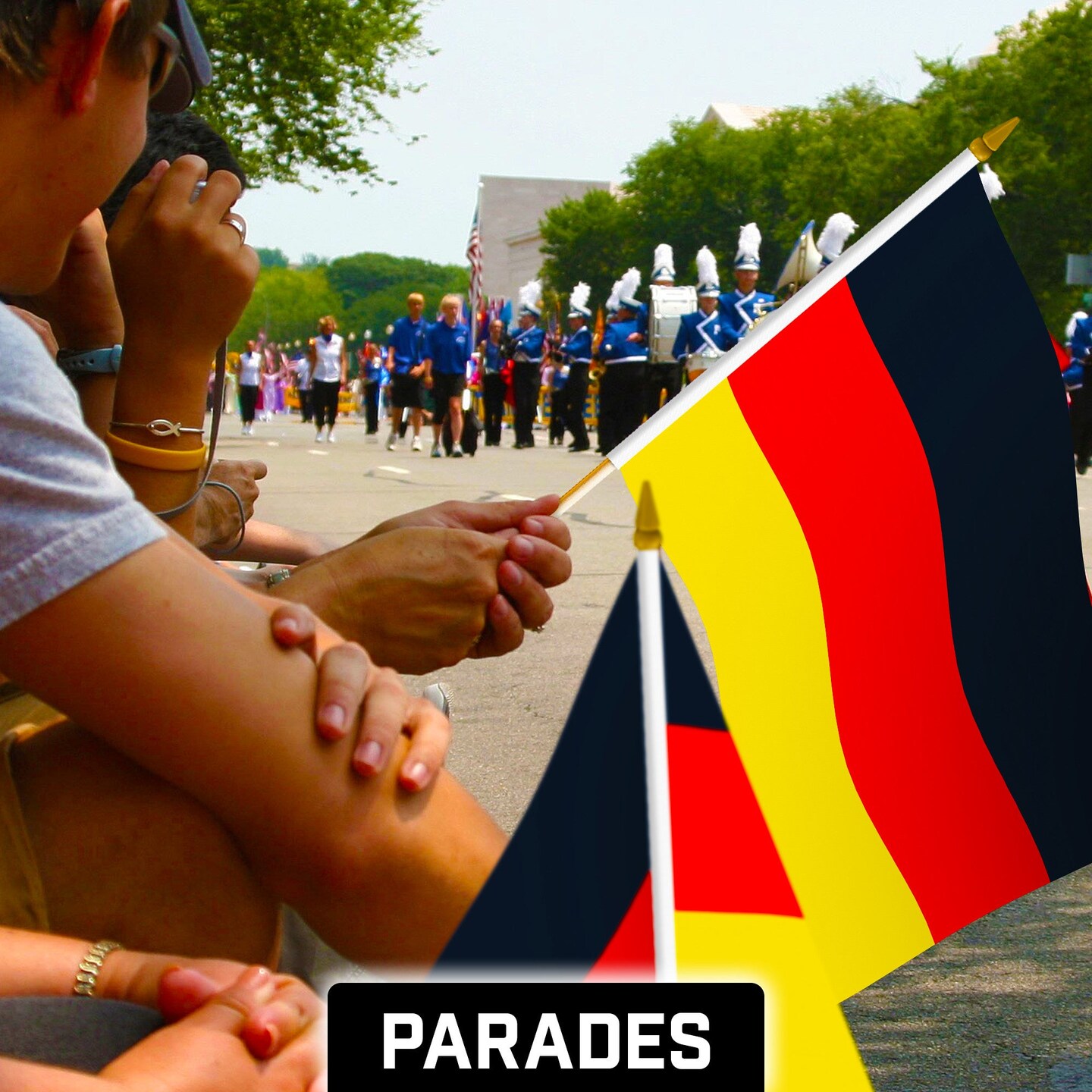 G128 12 Pack Handheld Germany German Stick Flags | 12x18 In | Printed 150D Polyester, Country Flag, Solid Wooden Stick, Spear Gold Tip