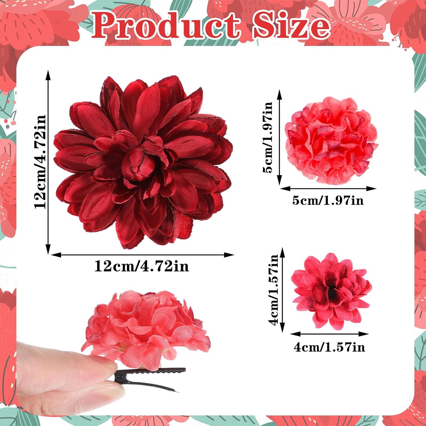 5 PCS Rose Hair Clip Red Flowers for Hair Rose Flower Brooch Clips Hawaiian Floral Mexican Decorative Hairstyle Accessories(Red)