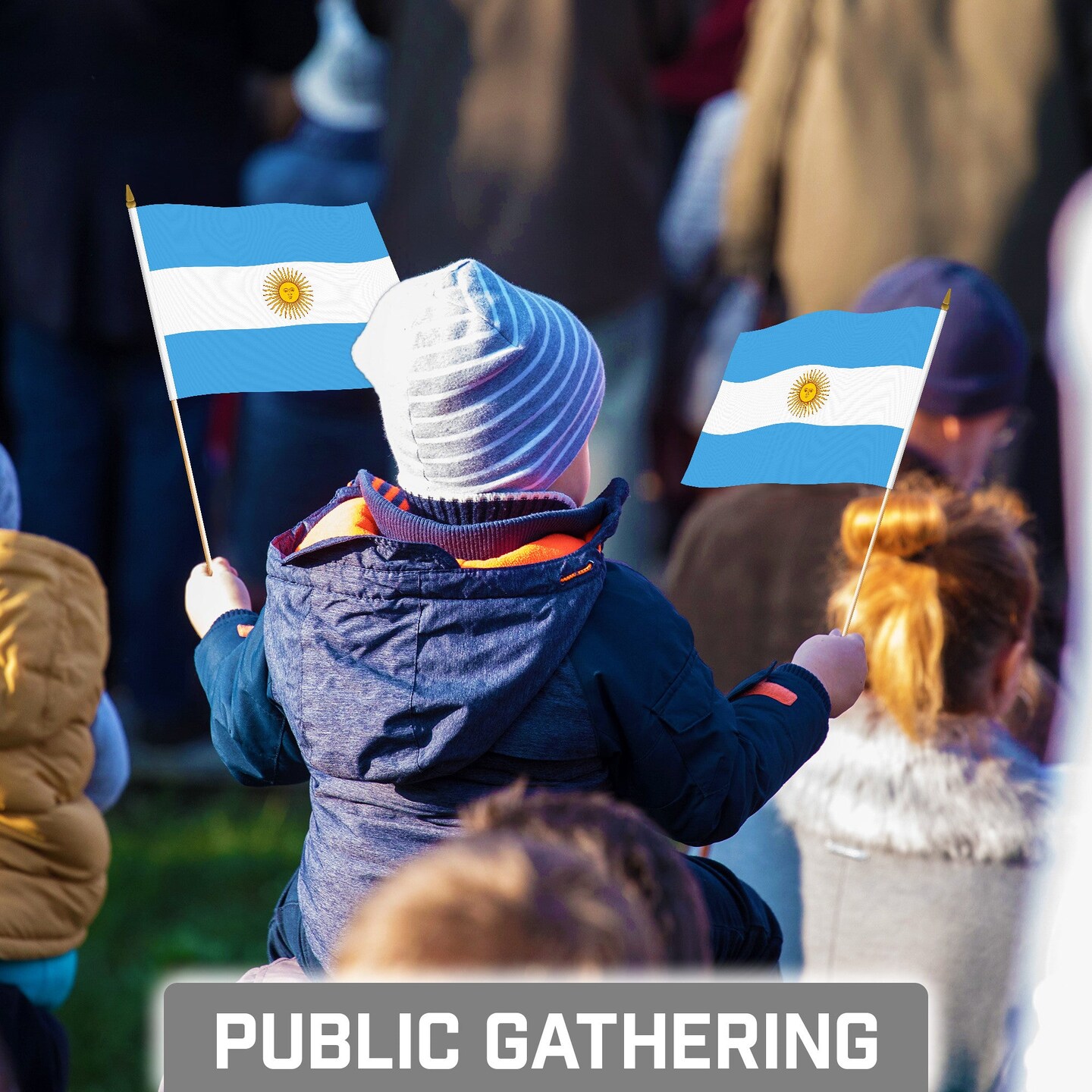G128 24 Pack Handheld Argentina Argentinian Stick Flags | 8x12 In | Printed 150D Polyester, Country Flag, Solid Wooden Stick, Spear Gold Tip