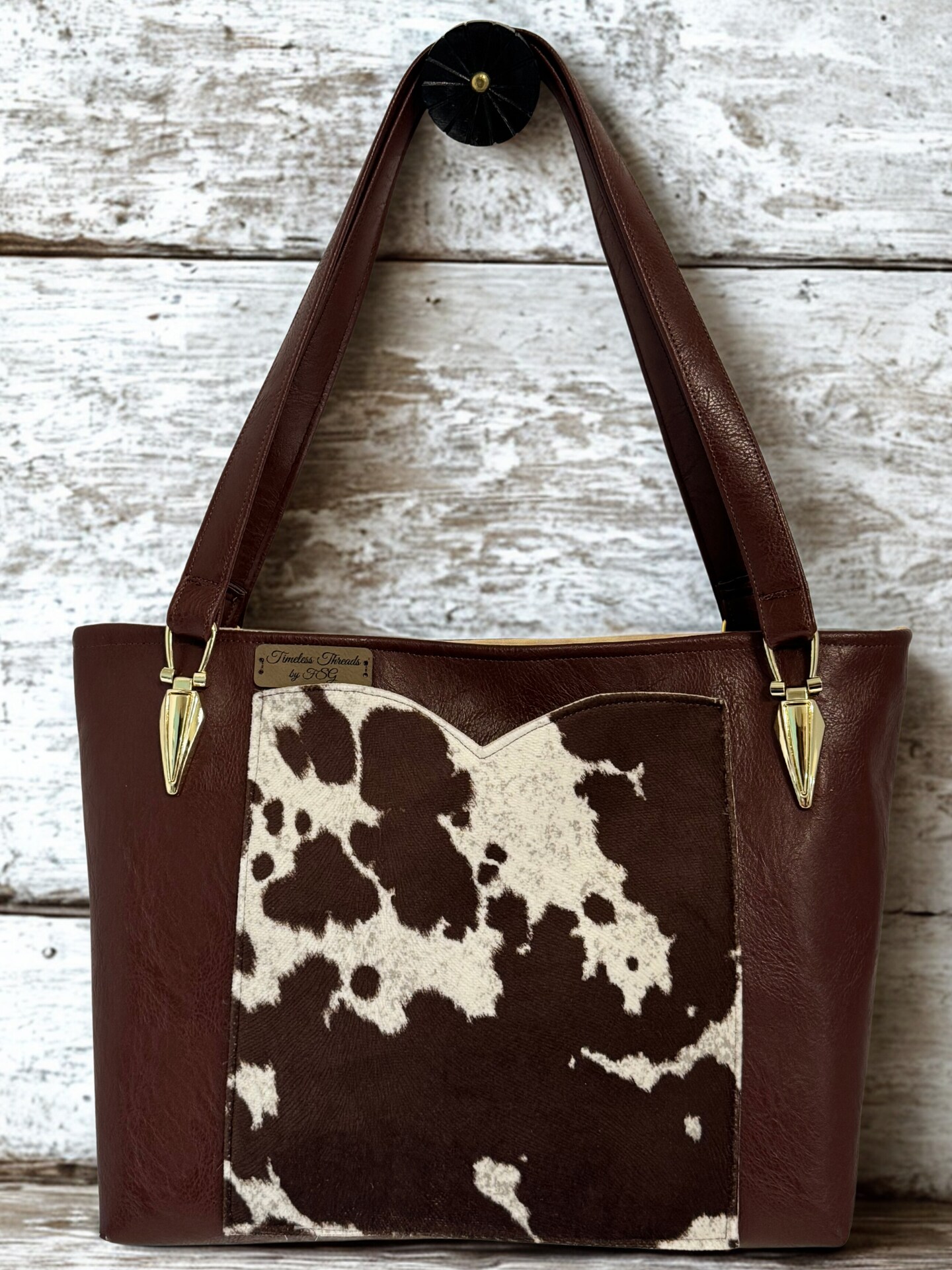 Vegan Brown Leather Cow Print Pocket Purse | MakerPlace by Michaels