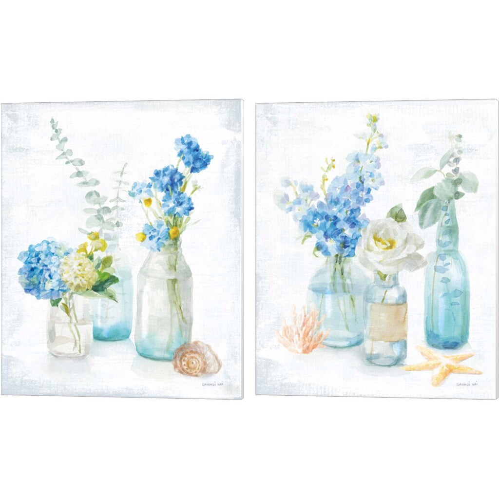 Beach Cottage Florals by Danhui NAI, 2 Piece Canvas Art Set 16x20