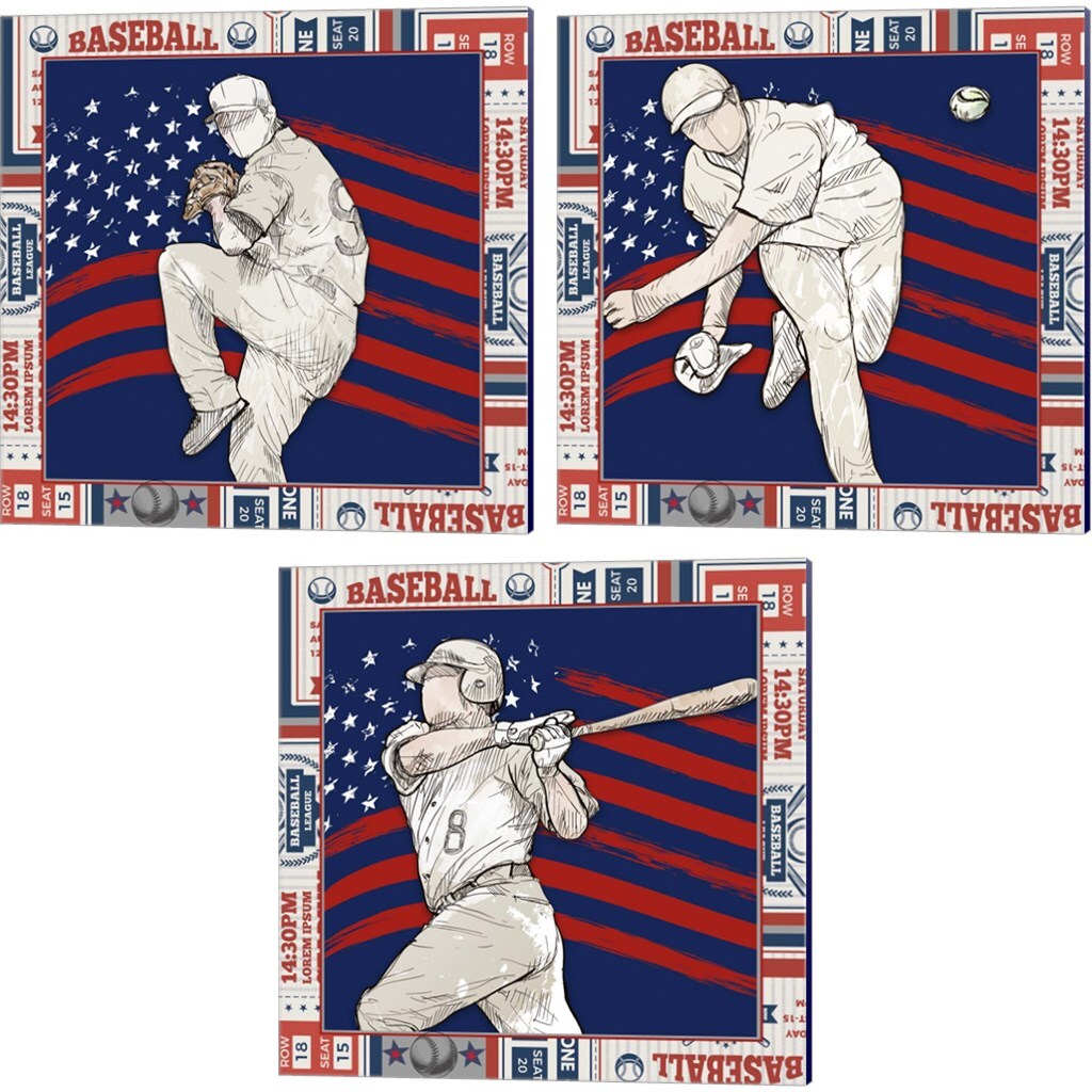 American Baseball Player by LightBoxJournal, 3 Piece Canvas Art Set