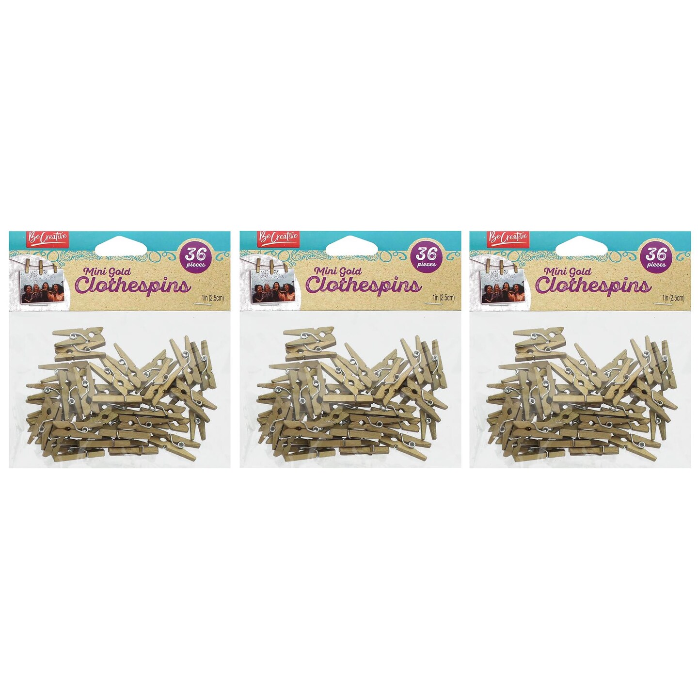 Leisure Arts Bundle Wood Clothespins 1" Gold, 3Pk Of 36Pc - Perfect For Diy, Crafting, And Photos, Small Clothes Pins & Small Clothespins For Photos, Home Decor & More
