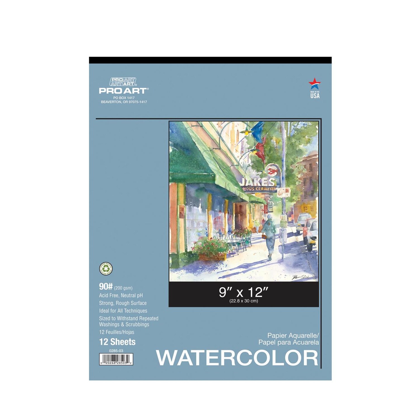 PRO ART Watercolor Paper, 9-inch x 12-inch, 12 Sheet Tape Bound Pad, White, Watercolor Sketchbook, Cold Press Pad for Painting, Art Supplies for Students &#x26; Artists