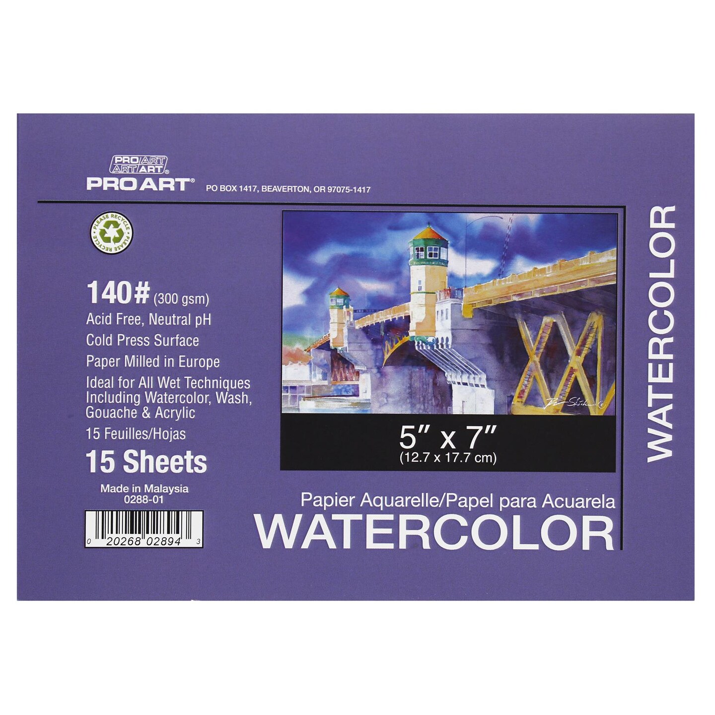 Pro Art Watercolor Pad 5x7 AF 140lb 15pc Block