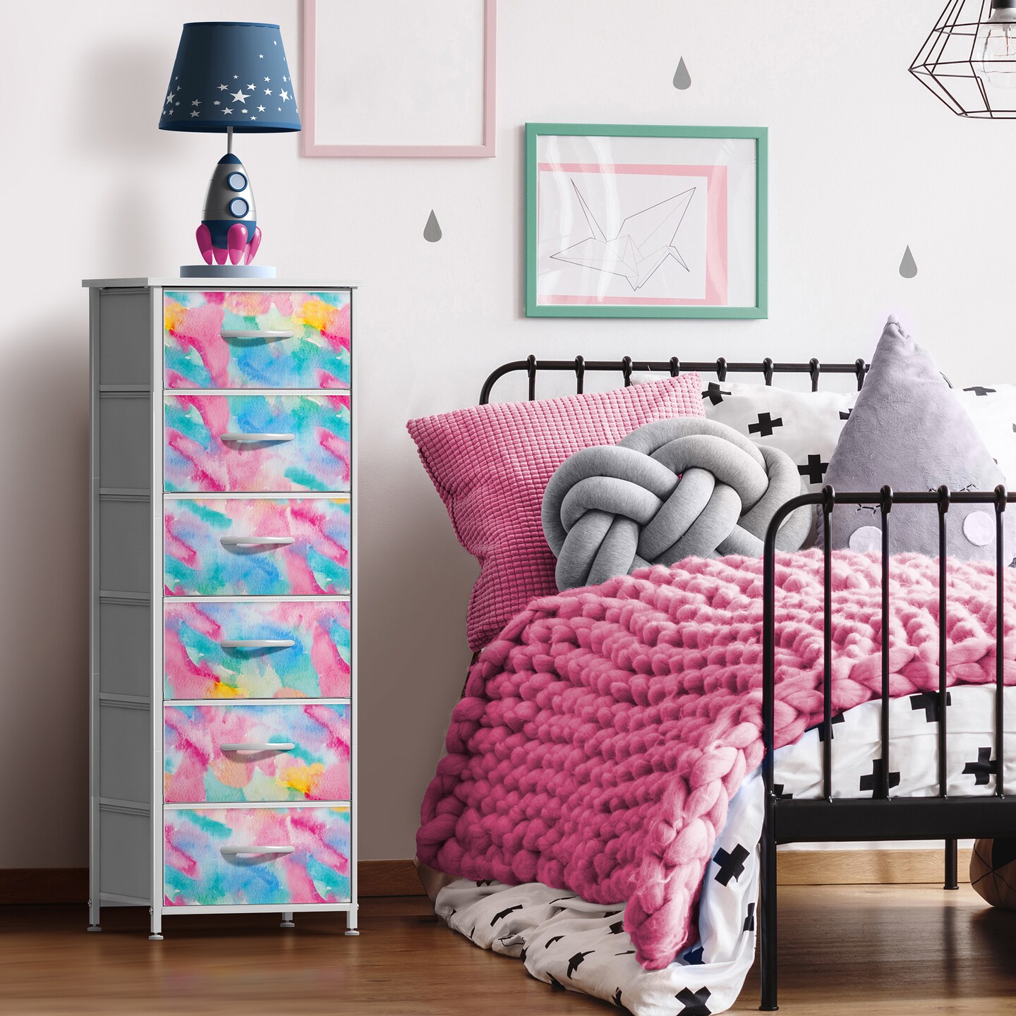 Sorbus 6 Drawers Tall Dresser with Steel Frame, Wood Top &#x26; Easy Pull Foldable Fabric Bins