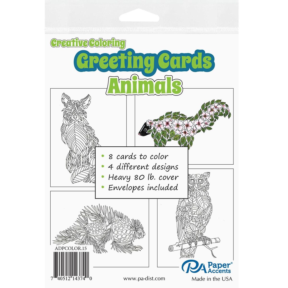 Accent Design Paper Accents Creative Coloring Card & Envelopes, Animals, 8Pc, 4.25x5.5, Adult Coloring Cards, Cards For Adults, Cards, Greeting Cards To Color