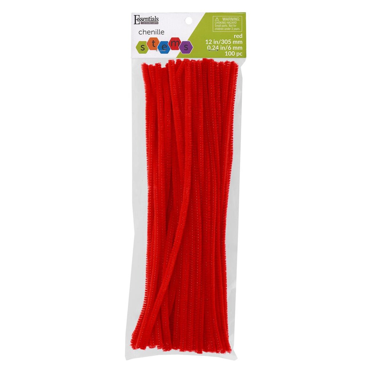 Essentials By Leisure Arts Chenille Stems Red, 12 Inch 6mm, Bendable Craft Pipe Cleaners for DIY Projects, Dolls, Ornaments, Jewelry, and Decorations, 100 Pack