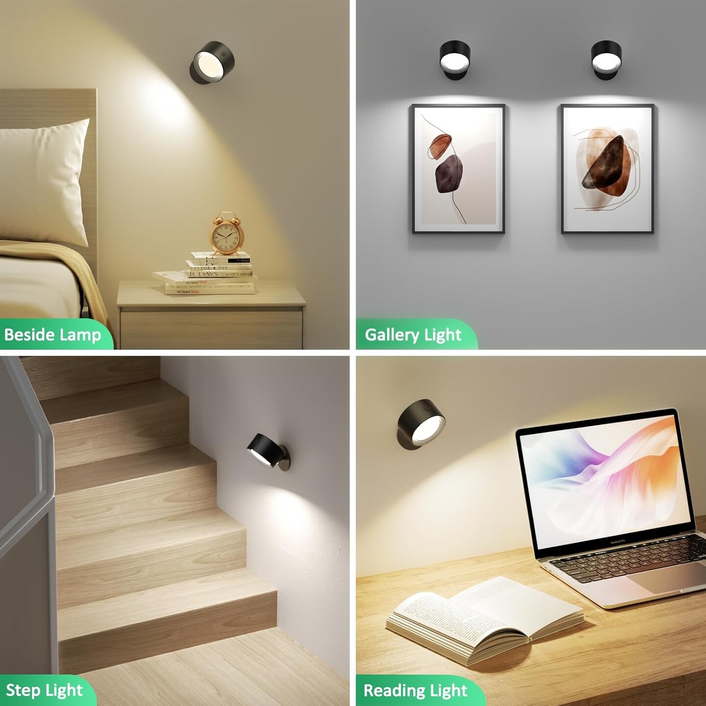 LED Wall Mounted Lights 2 Pcs with Remote, Wall Sconces Lamp 3000mAh Rechargeable Battery Operated, 3 Color Temperatures & Dimmable Magnetic 360° Rotation Cordless Light for Bedroom Bedside
