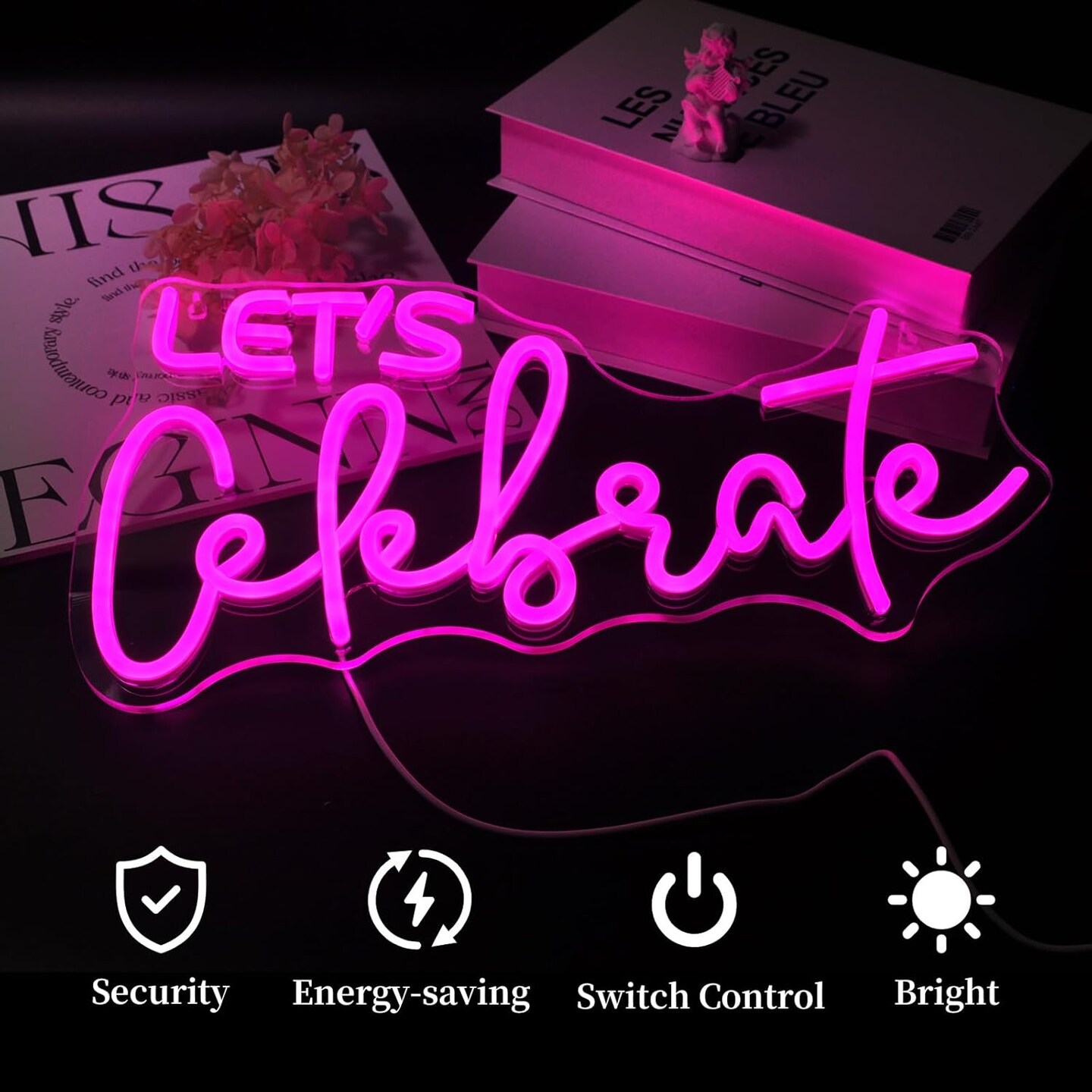 Let&#x27;s Celebrate Neon Sign Led Neon Lights Neon Signs for Wall Decor Light Up Sign for Birthday Party Club Gift
