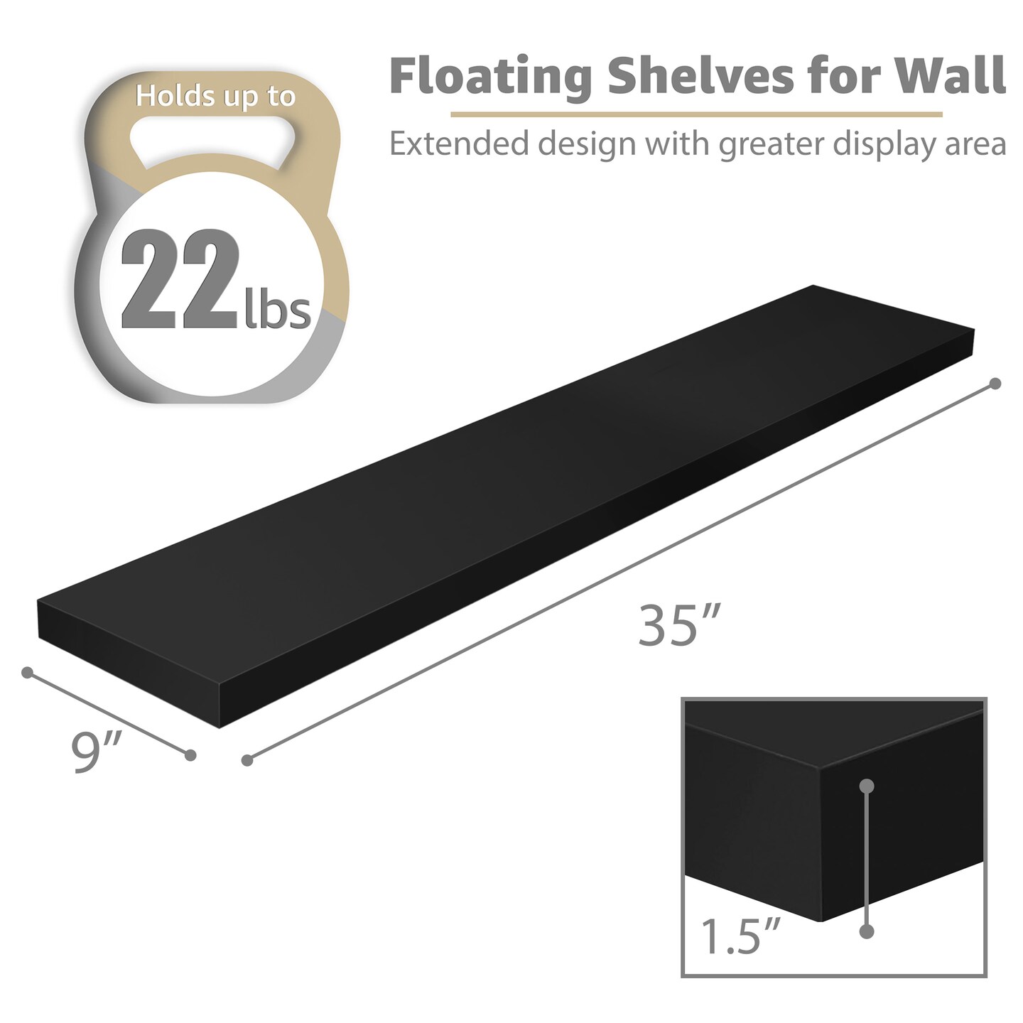 Sorbus 3 Pack Long Floating Shelves for Wall, Large Floating Shelves for Bedroom, Kitchen, Living Room, Bathroom Shelves, Farmhouse Home Decor - 35 x 9 Inch Wall Mounted Floating Shelves for Wall