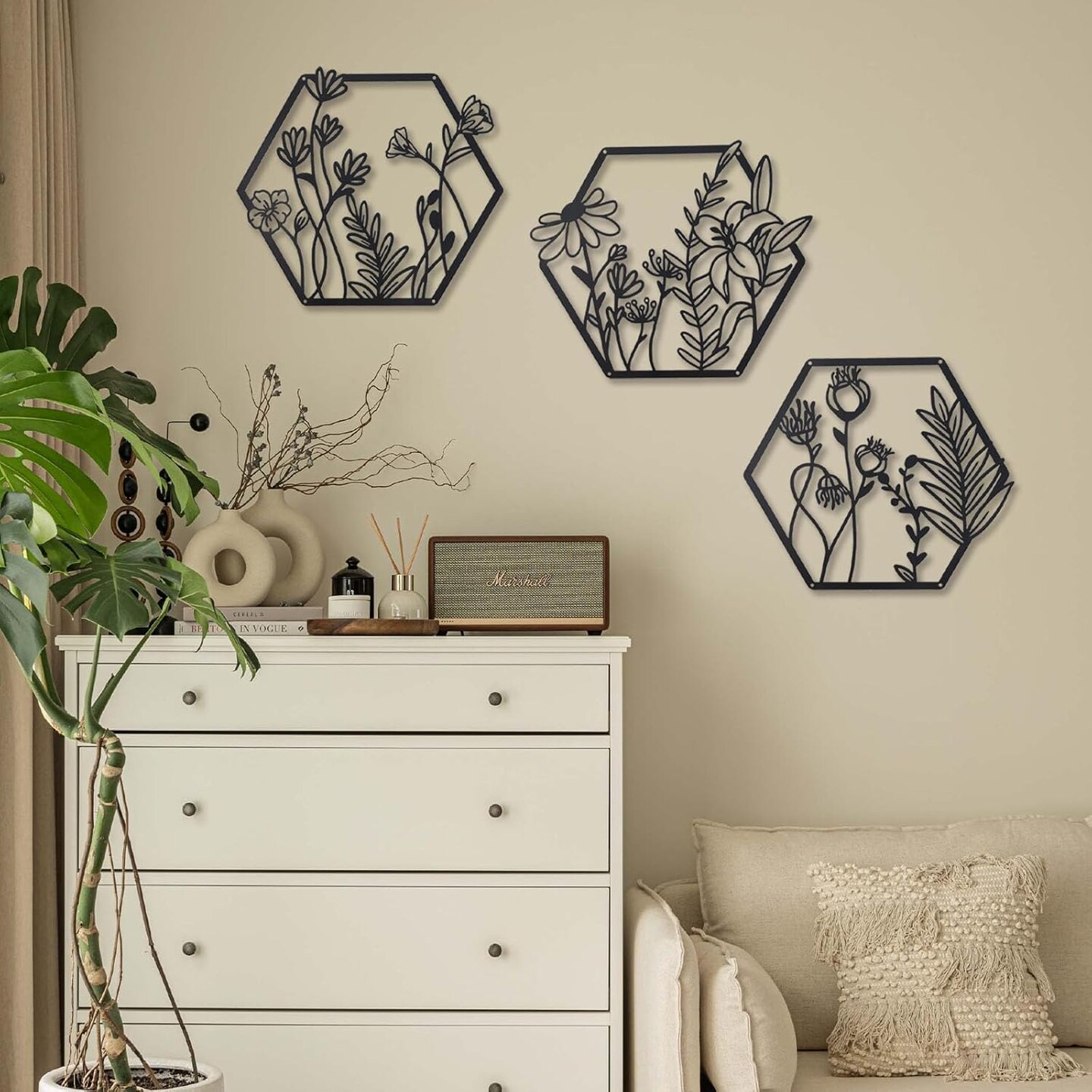 3 Pcs Metal Flower Wall Decor,Flower Art Wall Decor,Farmhouse Wall Decor (Black)