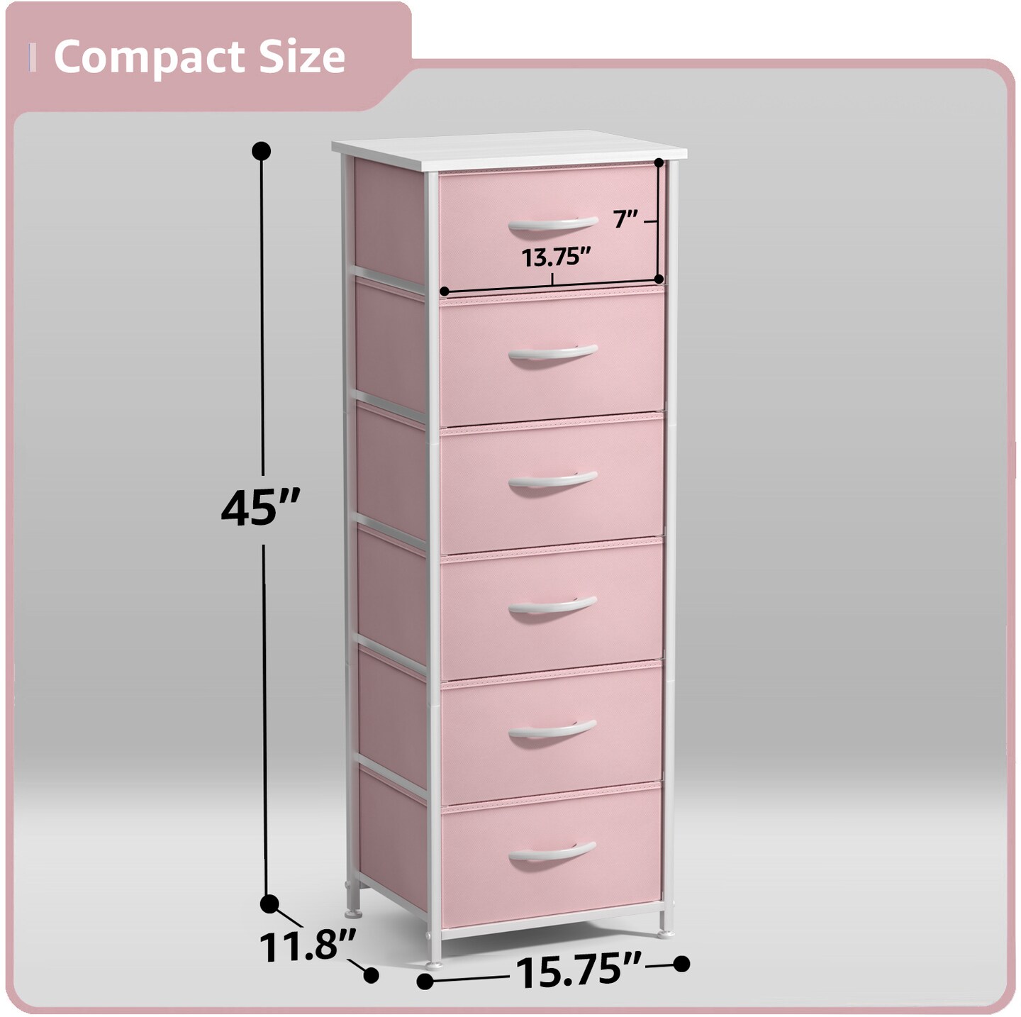 Sorbus 6 Drawers Tall Dresser with Steel Frame, Wood Top & Easy Pull Foldable Fabric Bins