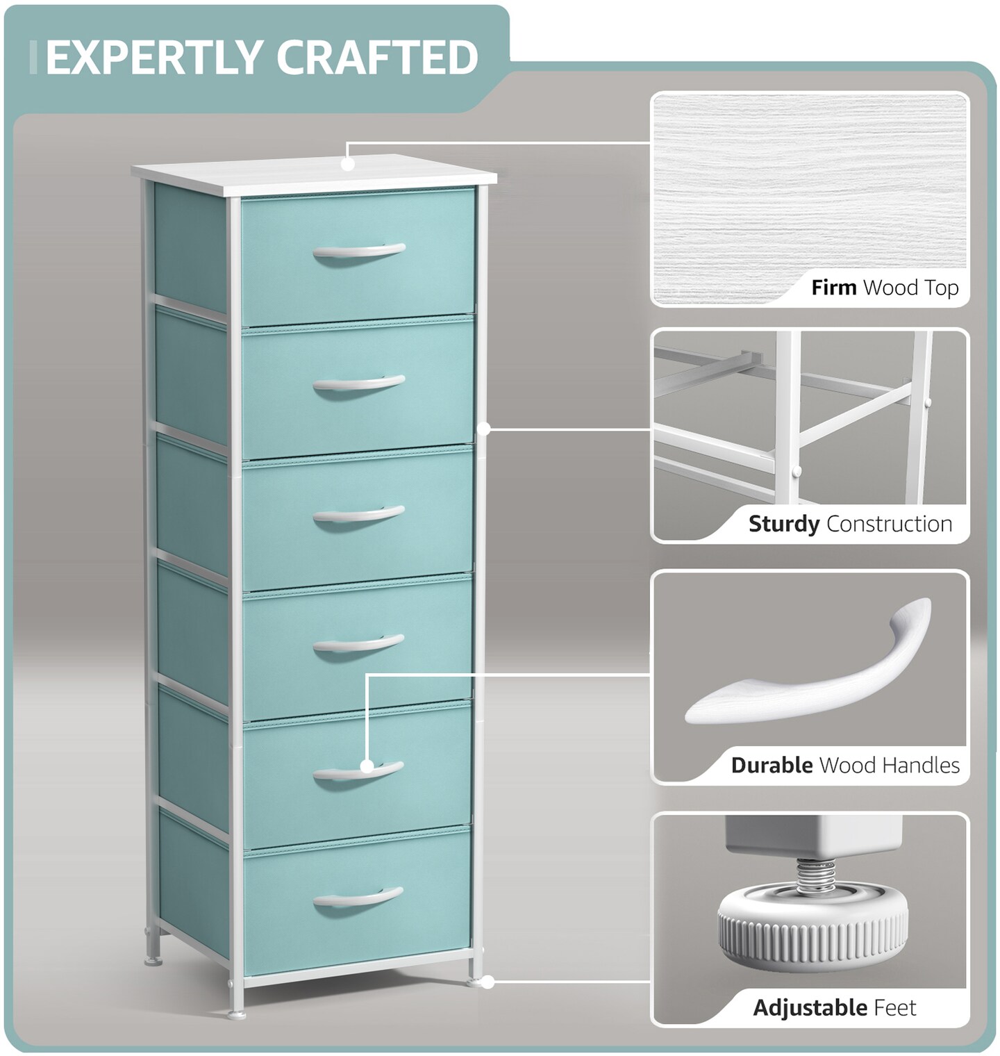 Sorbus 6 Drawers Tall Dresser with Steel Frame, Wood Top & Easy Pull Foldable Fabric Bins