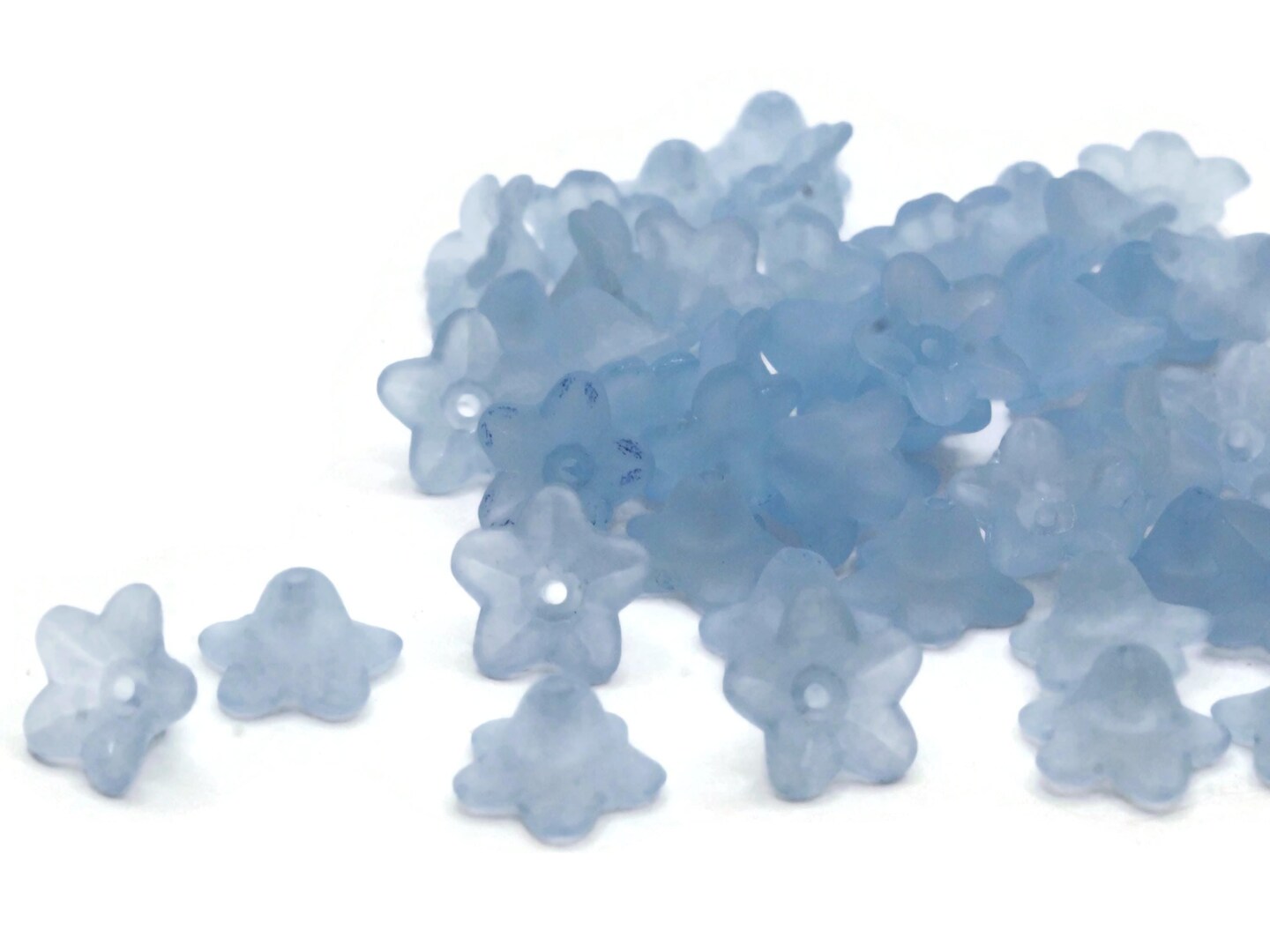 50 10mm Small Blue Flower Translucent Lucite Beads