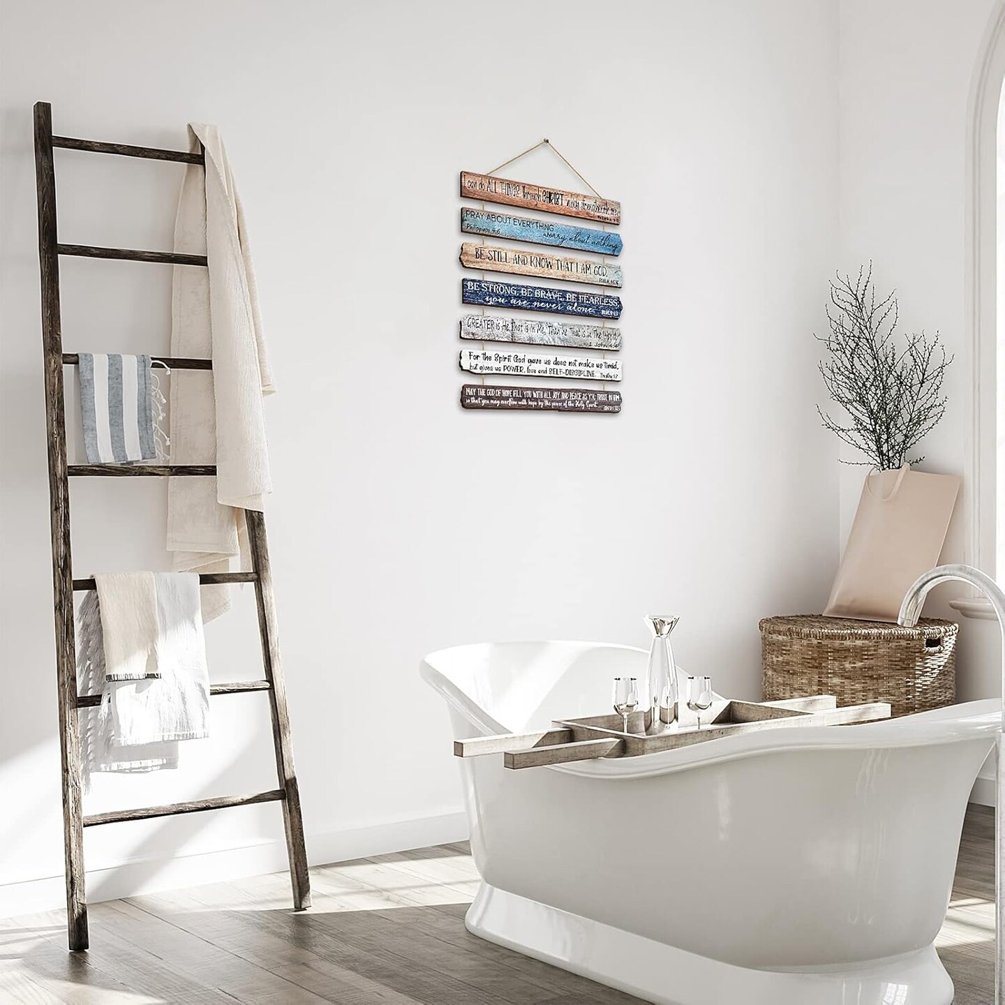 Christian Wall Art Office Inspirational Wooden Bible Verses Bedroom Scripture Wall Art Meditation Inspirational Hanging Wood Sign for Kitchen Living Room(Brown,English Style)