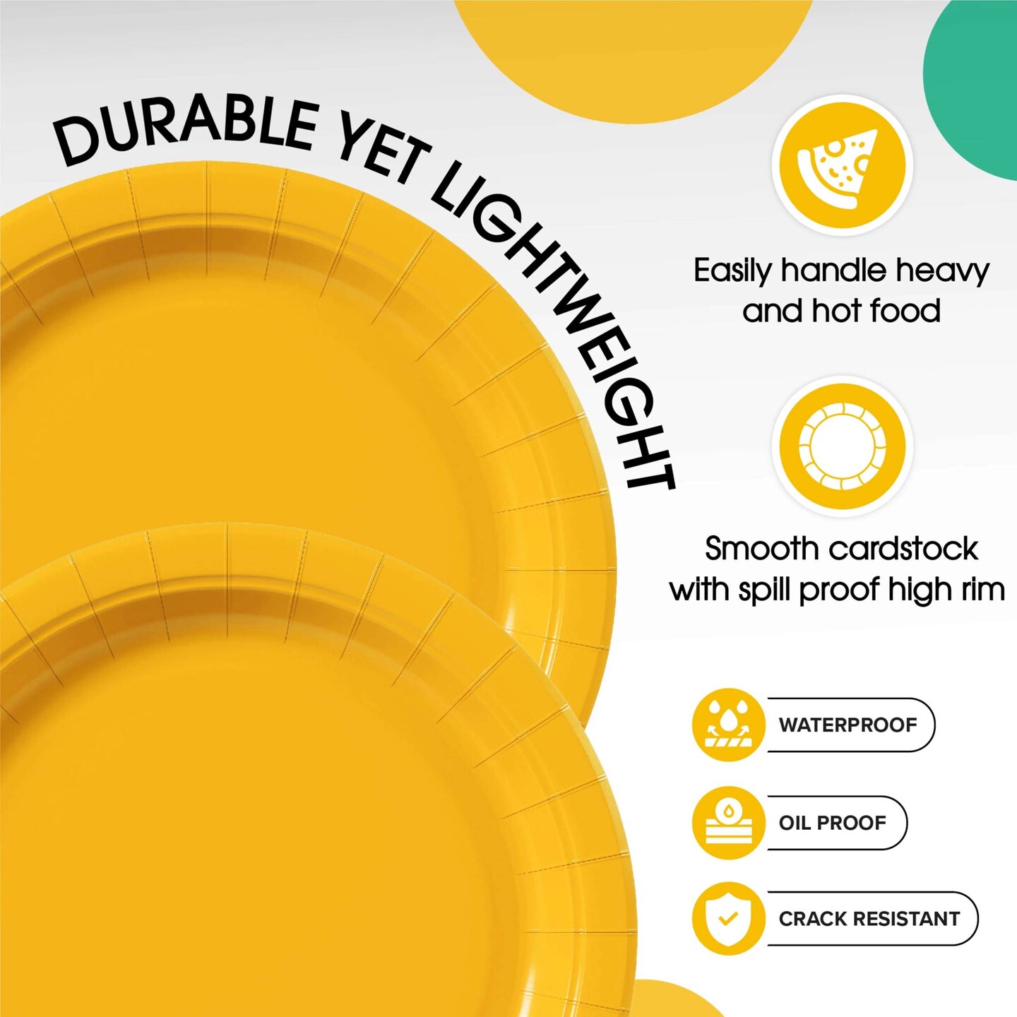 100 Count Yellow Paper Plates Disposable Party Plates for Weddings and Events 10&#x22;