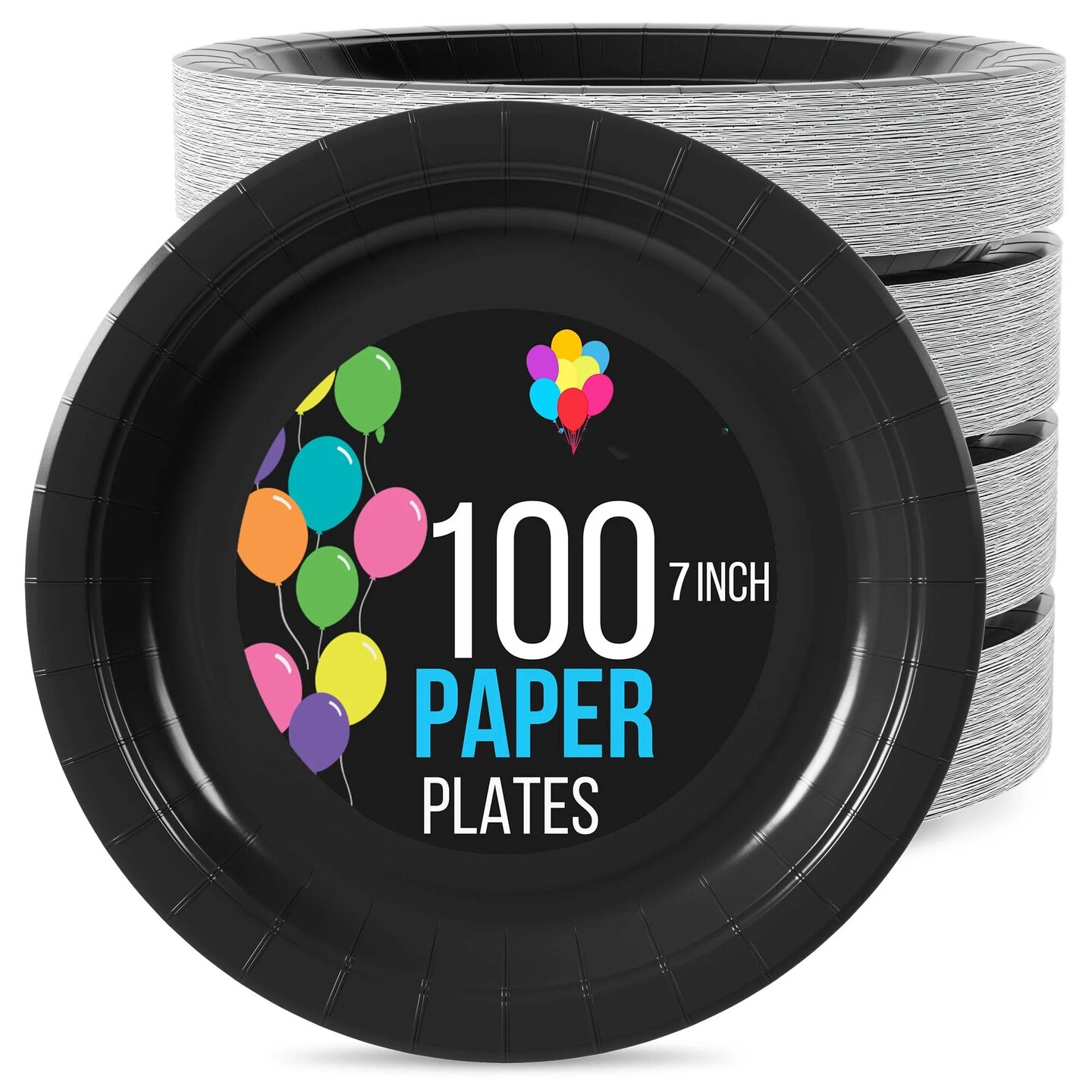 100 Count Black Paper Plates 7 Inch Durable Disposable Supplies for Parties
