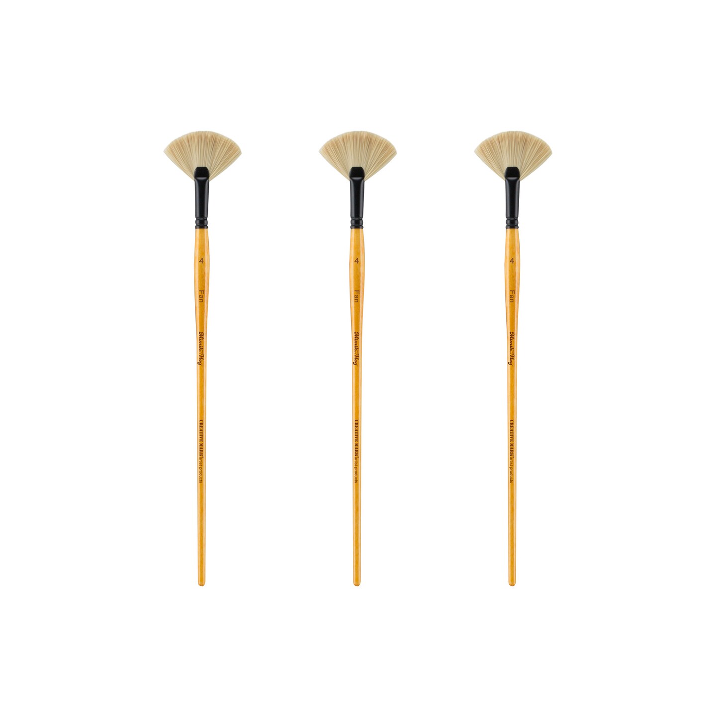Mimik Hog Professional Synthetic Hog Bristle Paint Brush- Alternative to Natural Hog Hair Paint Brushes for Oil Painting, Acrylics, Inks, Gouache, Watercolors- Fan - 3 Packs