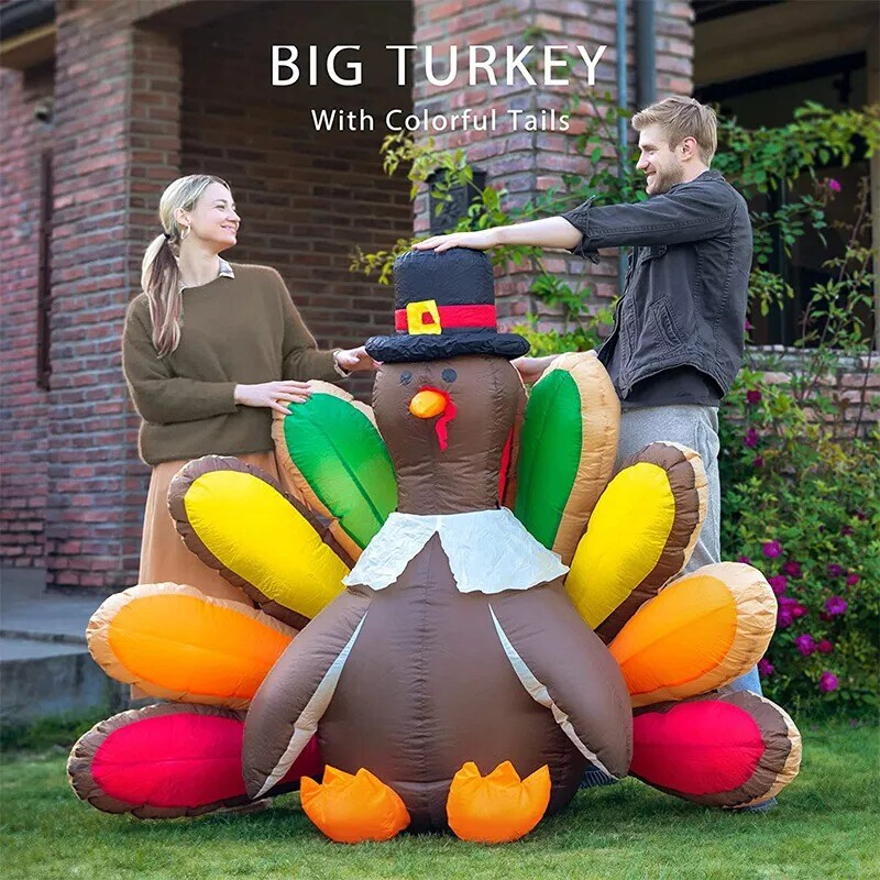 2PCS 5ft Thanksgiving Inflatable LED Lighted Turkey Air Blow up Lawn Yard Deco