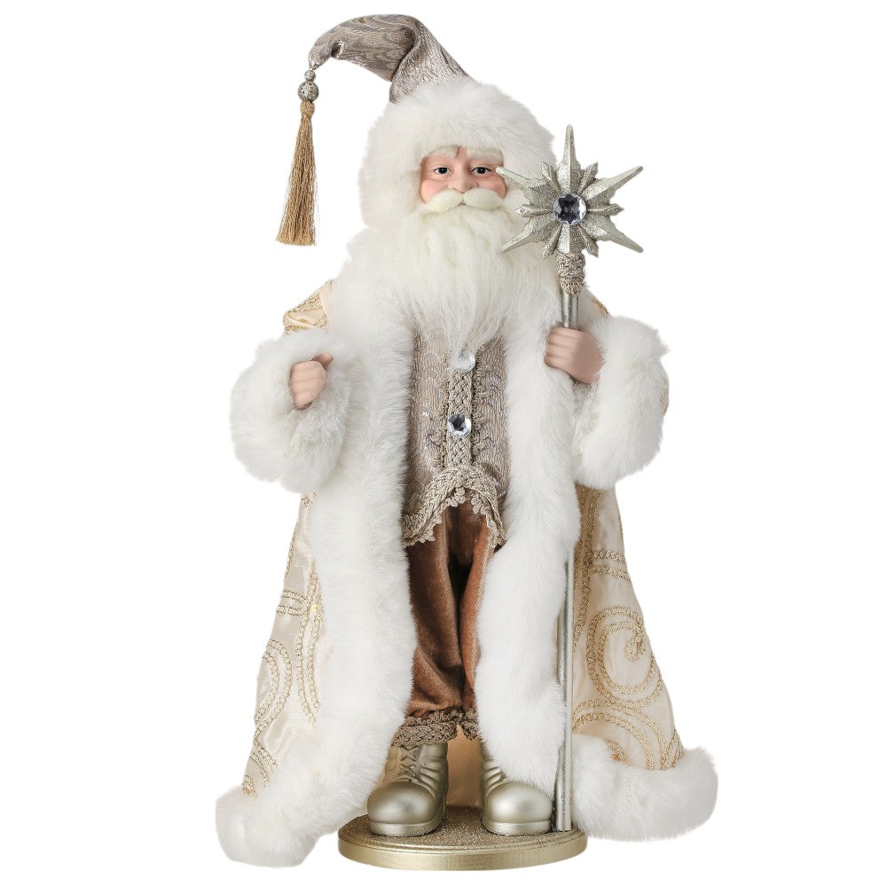 21&#x22; Fabric Jewel Santa with Staff on Base &#x2013; Elegant Christmas Figurine