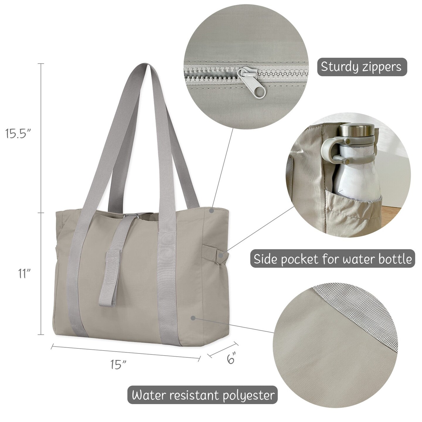 Wrapables Sporty Yoga Tote Bag, Gym, Work, Overnight and Travel Bag, Gray