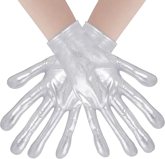 Shiny Metallic Gloves Sliver Alien Gloves Halloween Cosplay Costume Gloves for Women and Girls