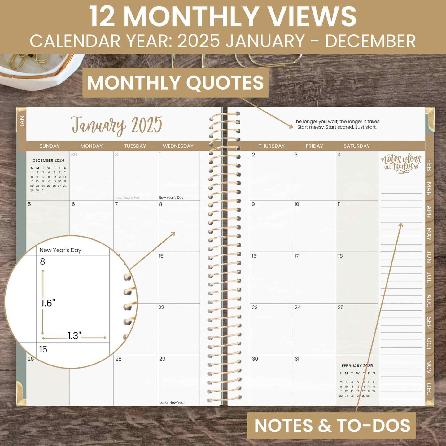 bloom daily planners 2025 Hard Cover Planner, 5.5&#x22; x 8.25&#x22;, Green Linen
