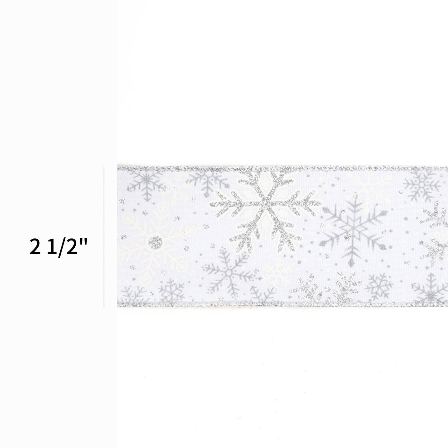 LaRibbons 2 1/2&#x22; Wired Ribbon | &#x22;Glitter Snowflake&#x22; White/Silver | 10 Yard Roll
