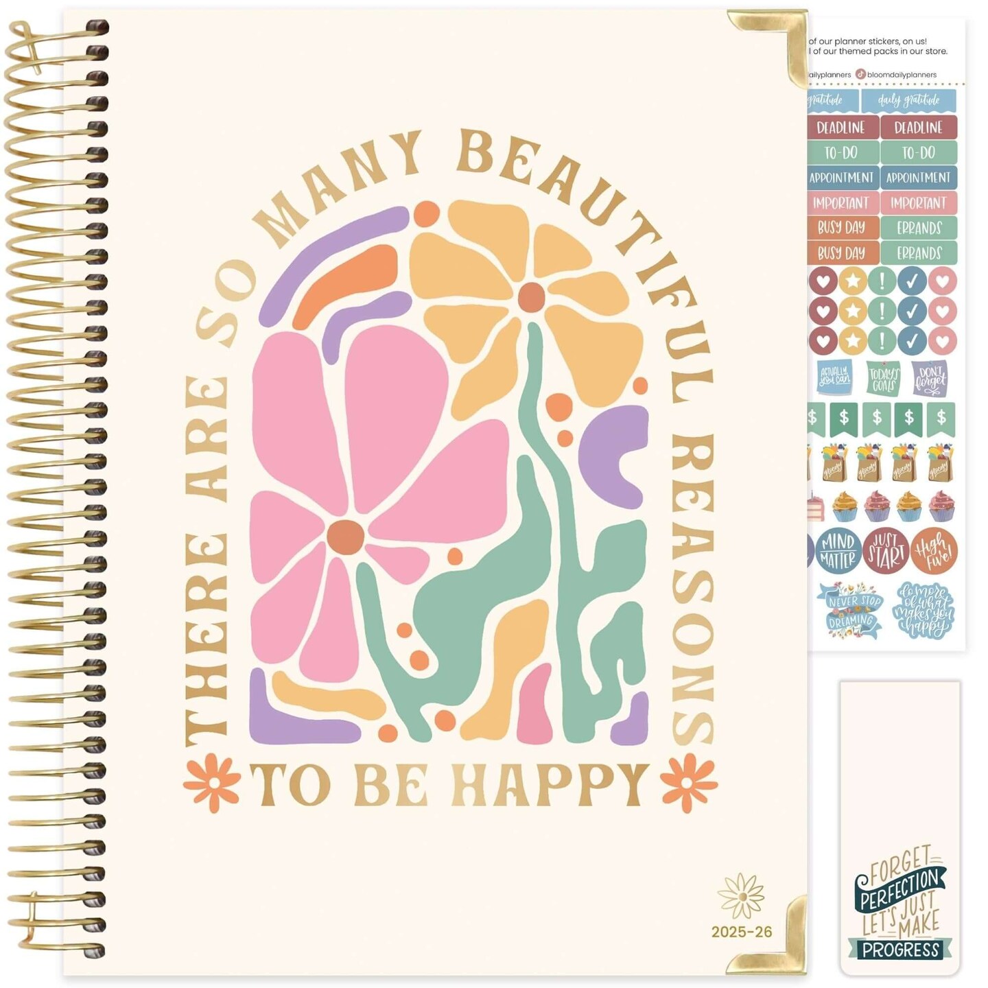 bloom daily planners 2025-26 Academic Planner, Hard Cover, 8.5" x 11", So Many Reasons to Be Happy