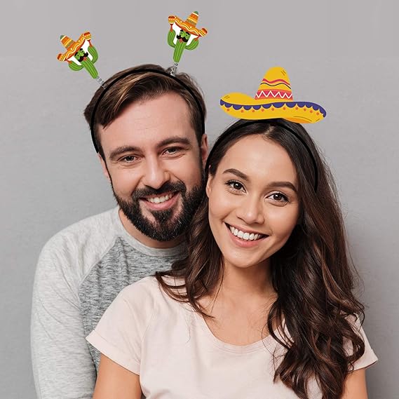 8PCS Cinco De Mayo Fiesta Headband - Mexican Sombrero/Pinata/Cactus/Taco Party Supplies Favors Accessories Decorations