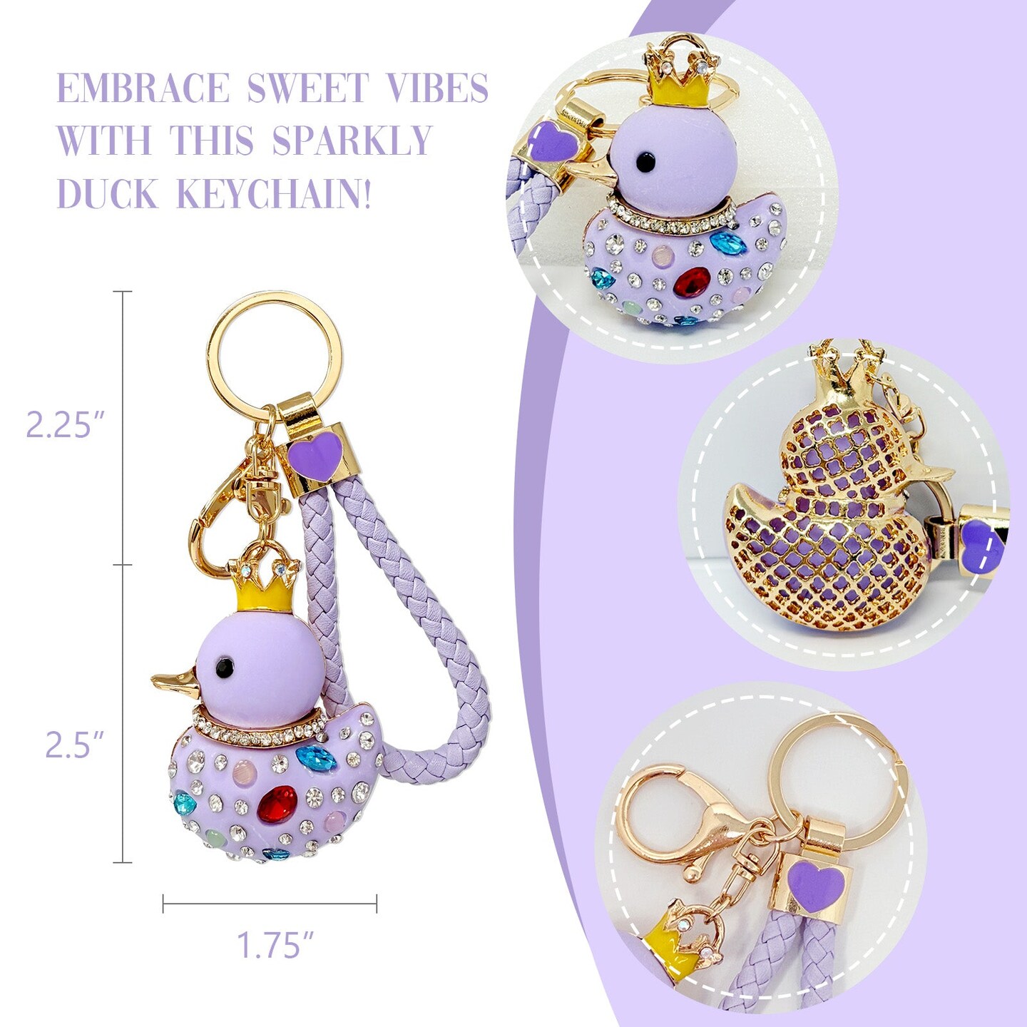 Wrapables Glamorous Crystal Rhinestone Ducky Keychain, Pendant Bag Charm, Purple