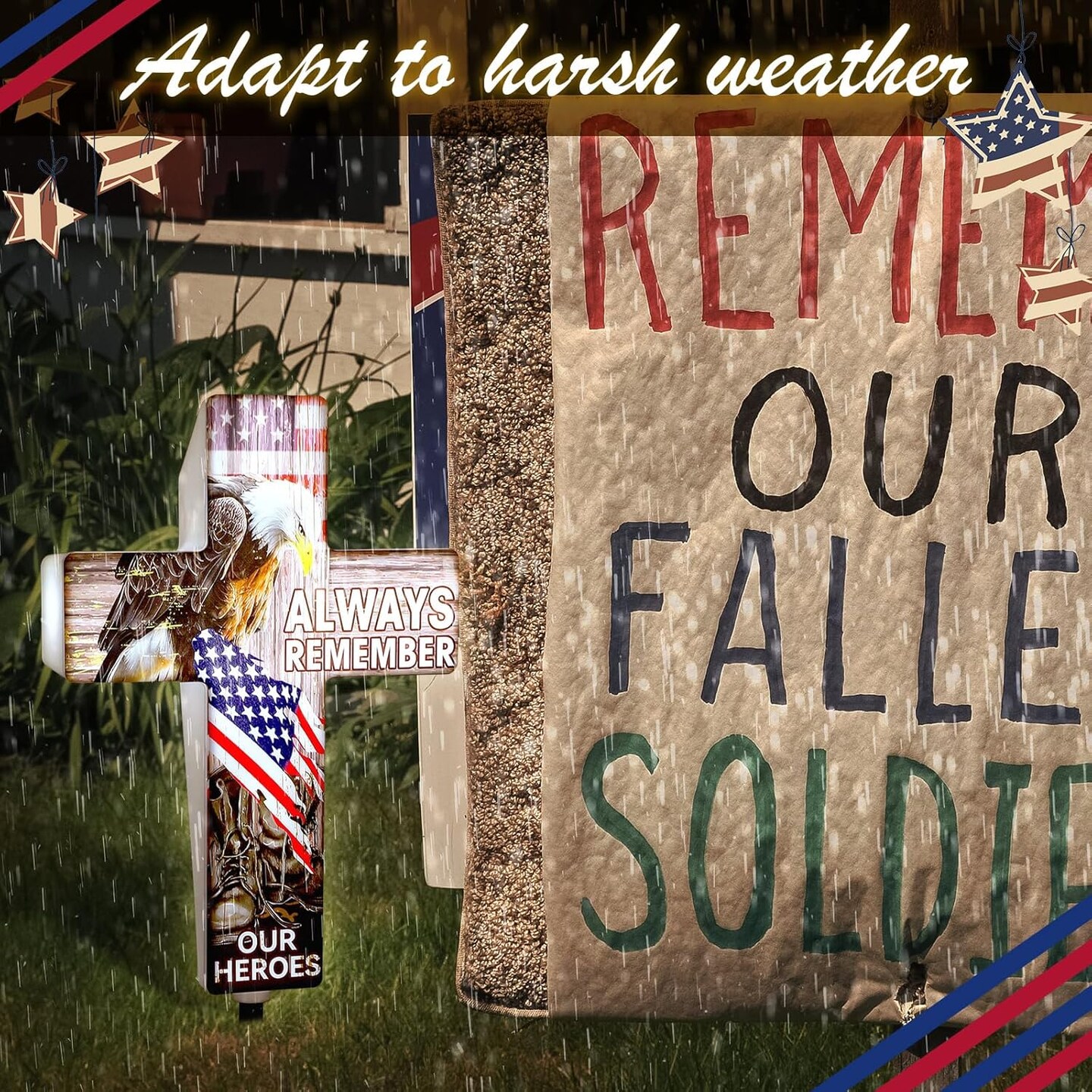 Memorial Day Patriotic Garden Stake Solar Lighted 4th of July Independence Veterans Day Solar Outdoor Yard Decorations