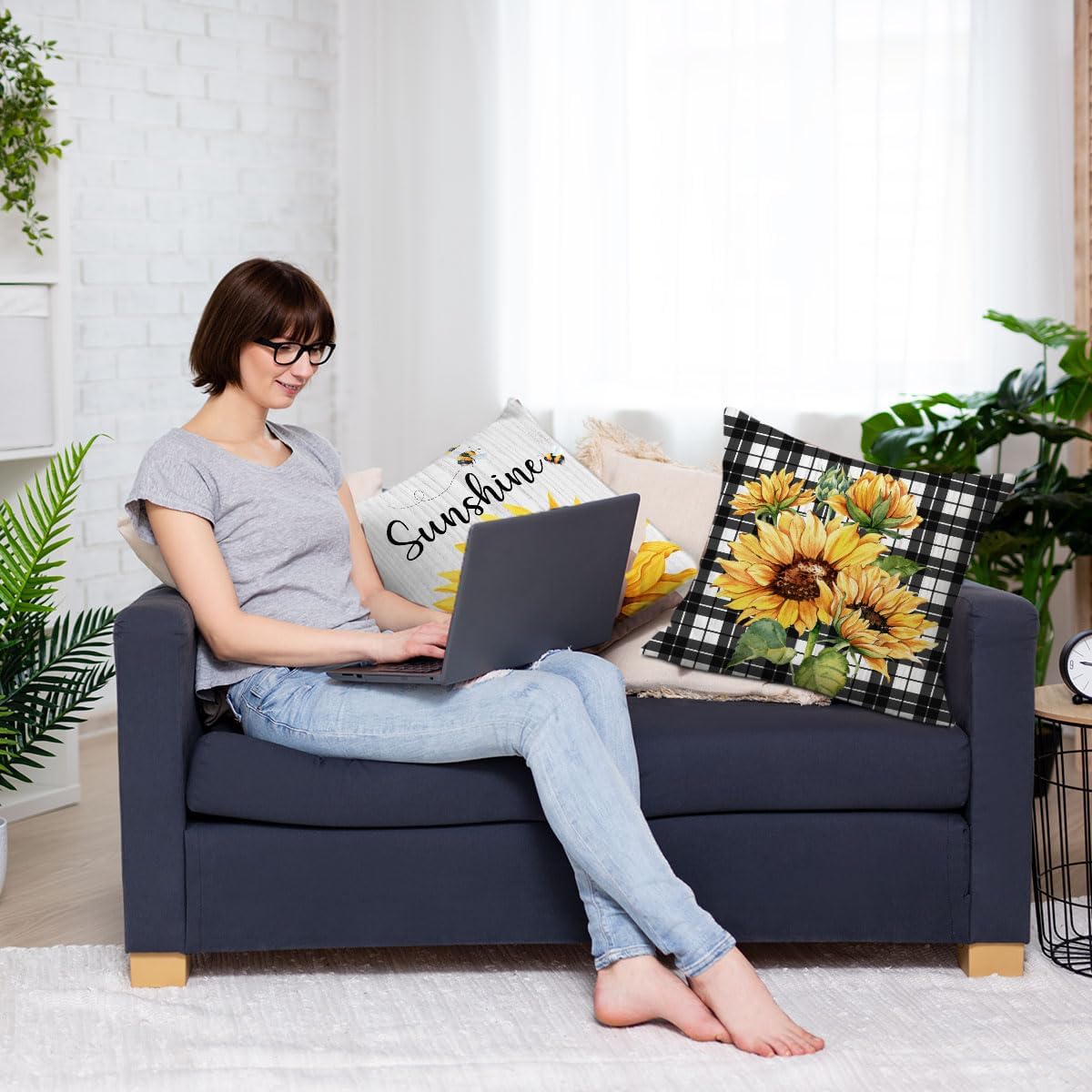 Sunflower Decorative Throw Pillow Covers, Set of 2, Sweet Home Decorations Cushion Case for Sofa Couch, Sunflower Decor Gifts for Home Living Room Bedroom, 18x18 Inch Pillow Cases