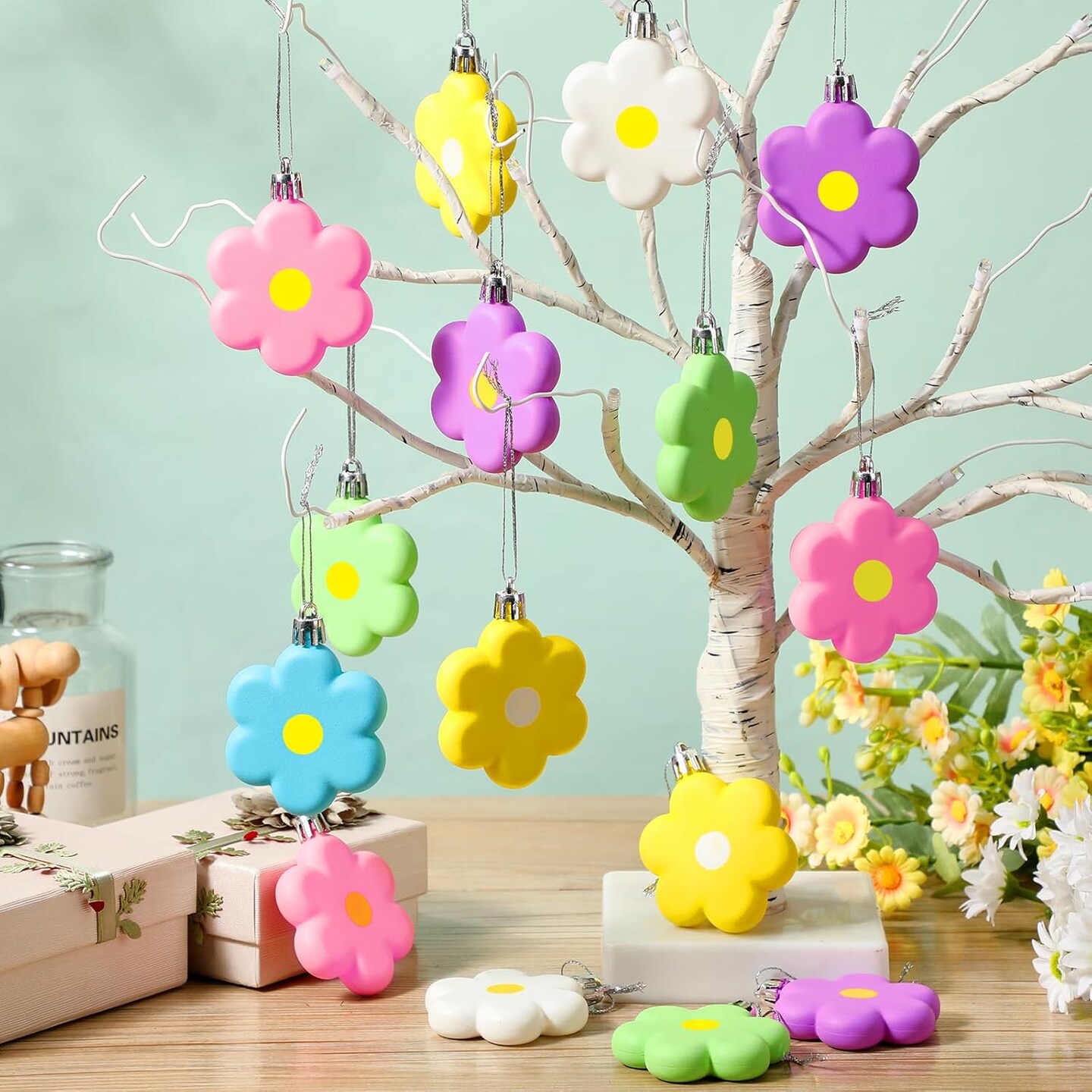 24 Pcs Spring Flower Ornaments 2.7 Inch Tulips Daisy