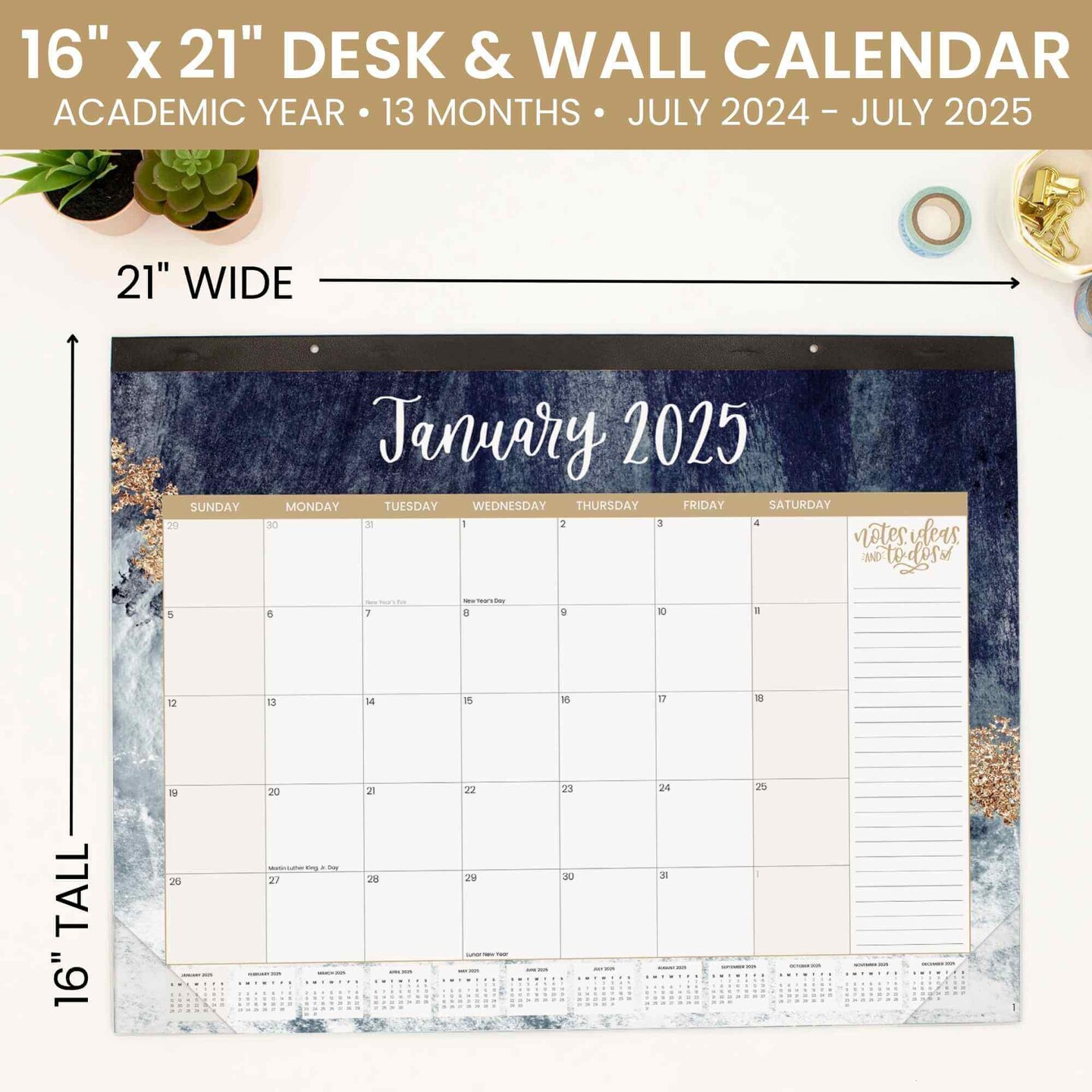 bloom daily planners 2025 Desk Calendar, 16" x 21", Watercolor