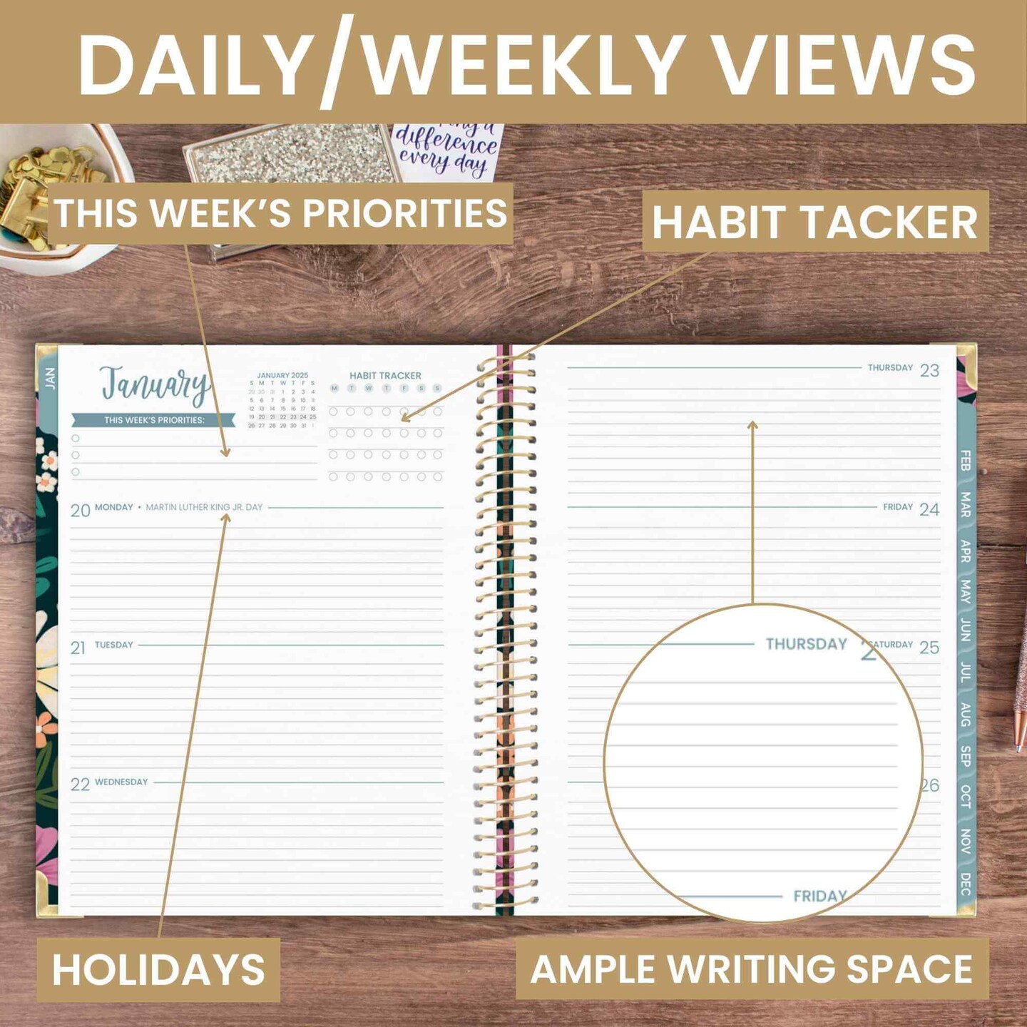 bloom daily planners 2025 Hard Cover Planner, 8.5&#x22; x 11&#x22;, Blooming Wildly