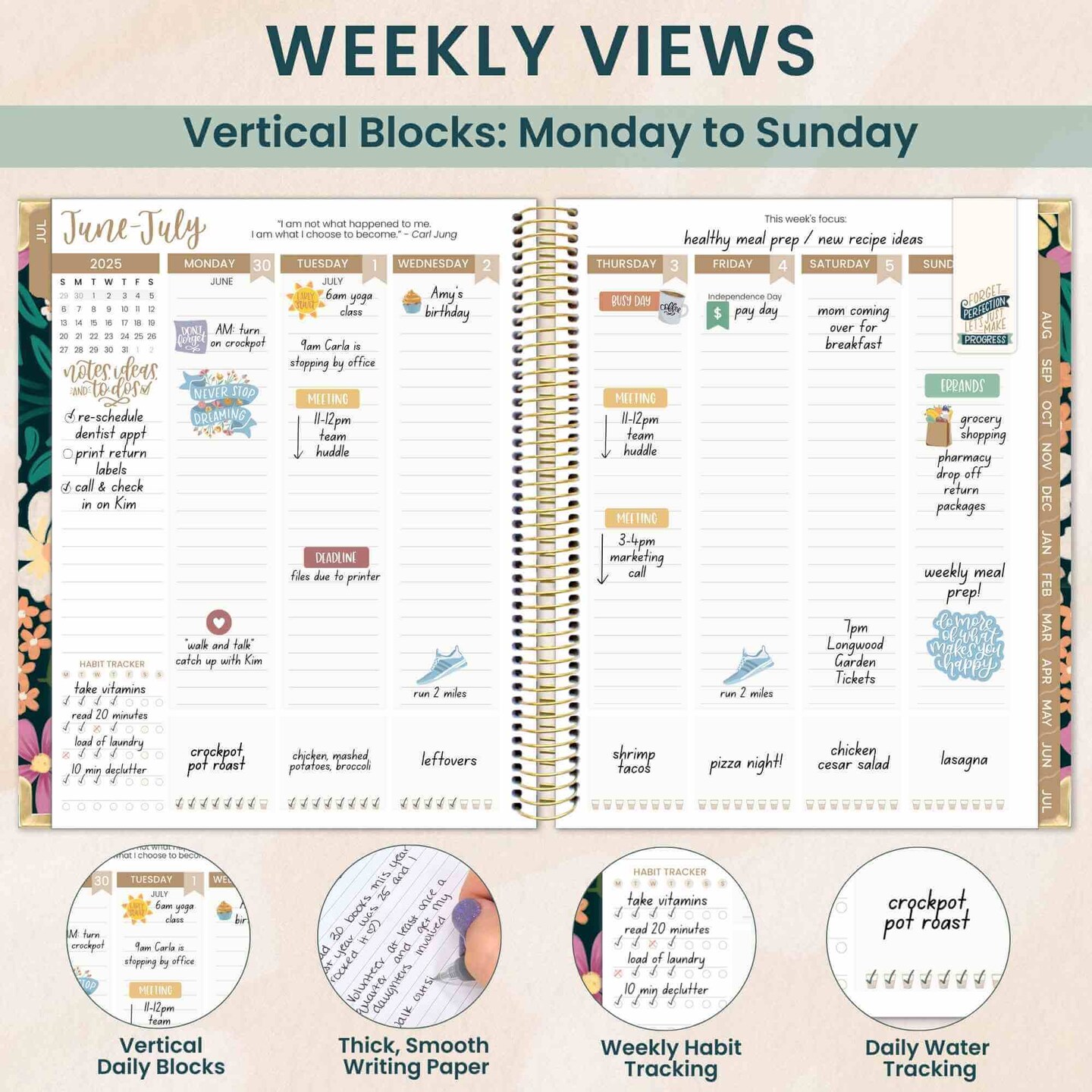 bloom daily planners 2025-26 Academic Planner Vision Planner, 7.5&#x22; x 9&#x22;, Blooming Wildly
