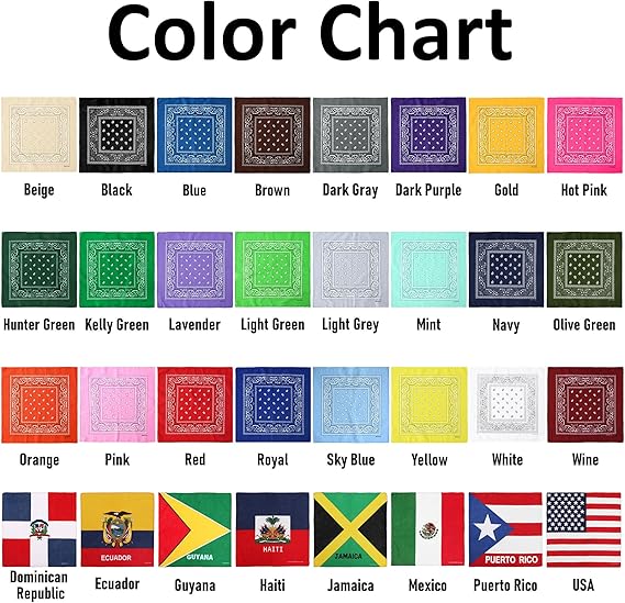 12 Pack Bandanas Multipurpose Cotton Novelty Paisley Bandana Headband for Cowboy Men Women 22 x 22