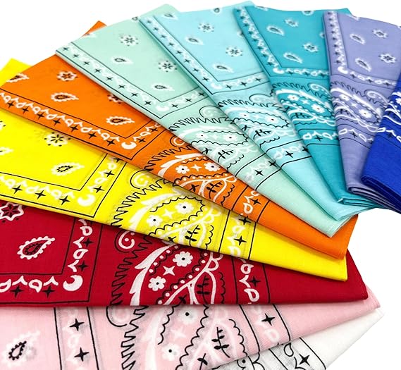 100% Cotton 10 Pack Fine Bandanas