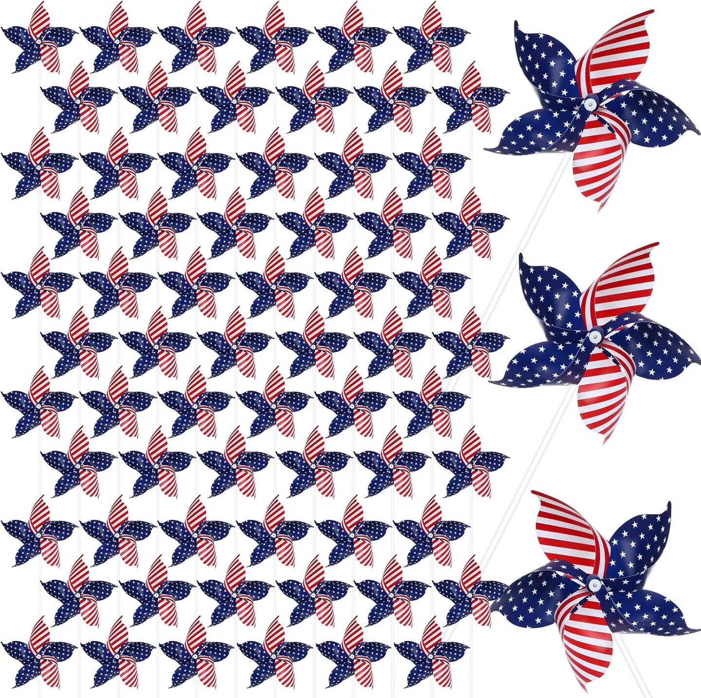 300 Pcs 4th of July Decorations Patriotic Pinwheels Fourth of July Pinwheels for Kids Adults, Red White and Blue Decorations for Independence Day Party Yard Garden