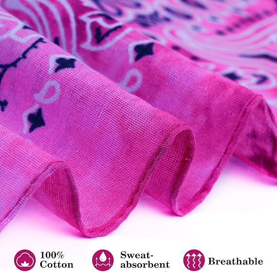 6 Pack 22 x 22 Inch Tie Dye Bandana Cotton Paisley Bandanas Headbands Cowboy Handkerchiefs for Men and Women