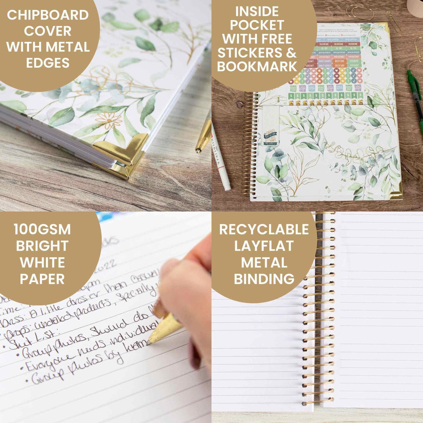 bloom daily planners 2025 Hard Cover Planner, 8.5&#x22; x 11&#x22;, Eucalyptus, White