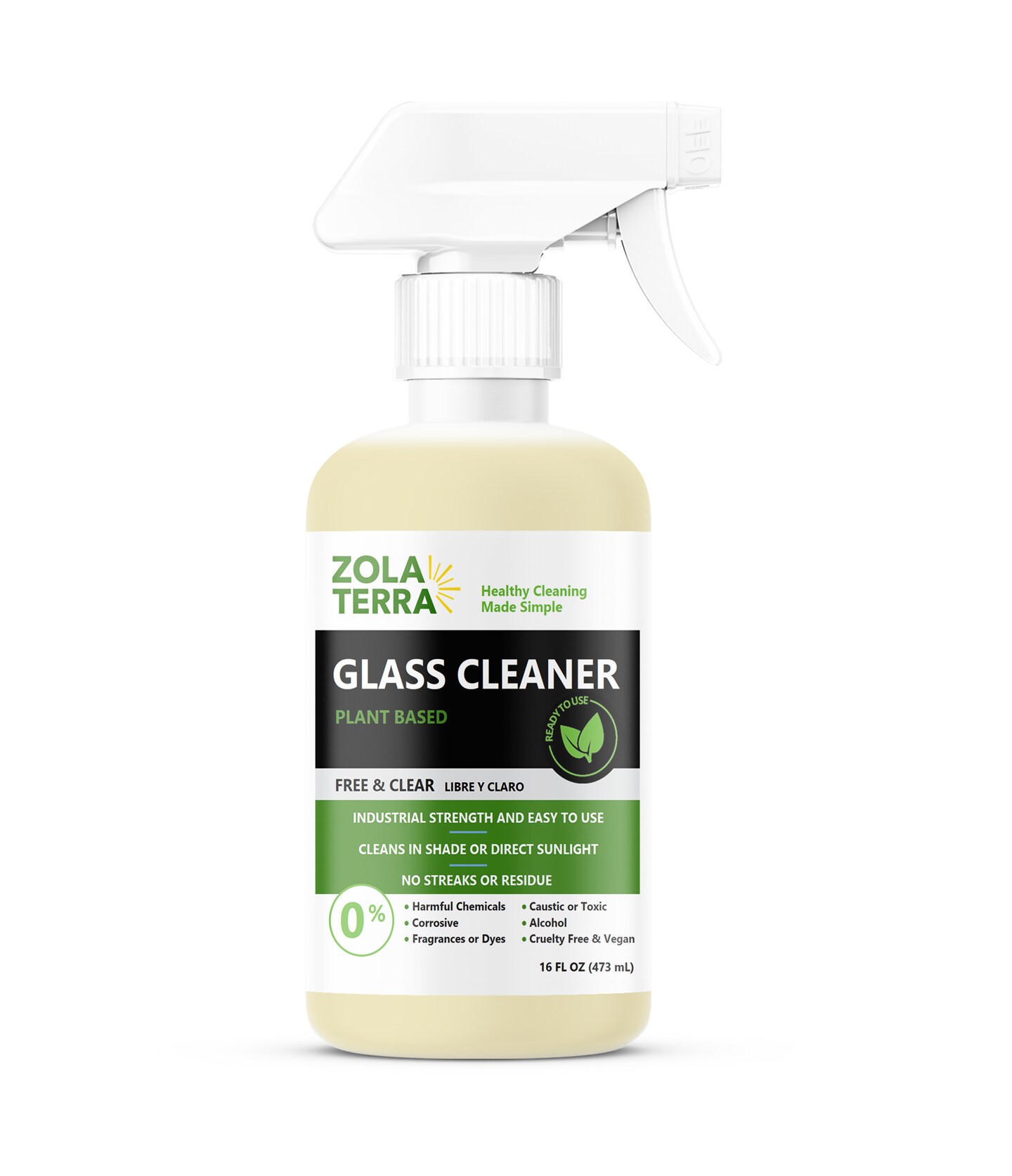 ZolaTerra Glass Cleaner Kit, 16oz case of 2 with Green Microfiber Towel